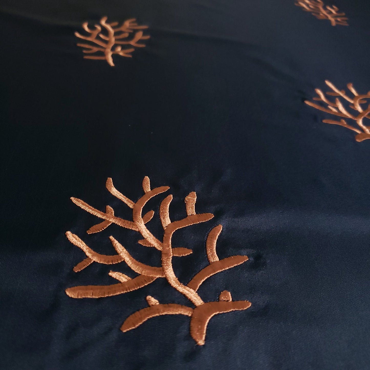 EMBROIDERED CORAL TAFFETA DRAPERY