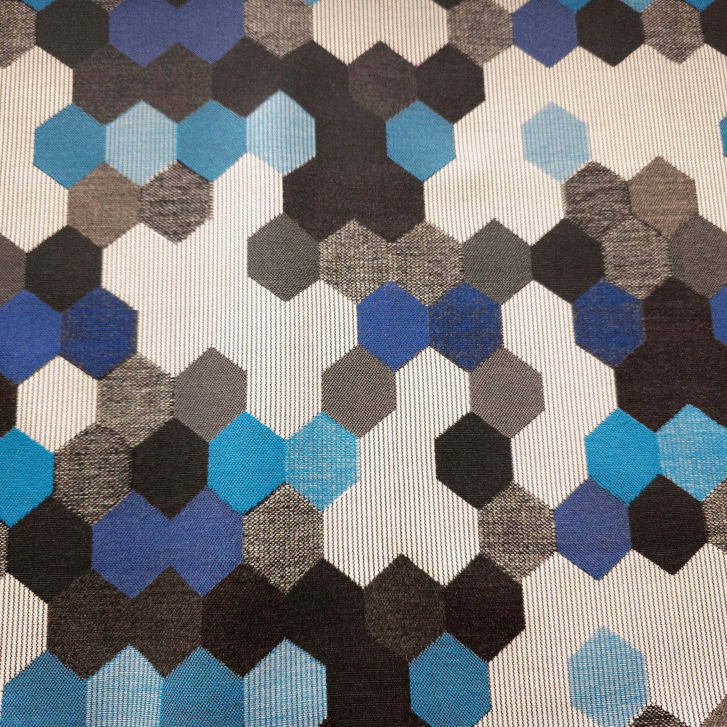 GRAY BLUE HEXAGON PATCH UPHOLSTERY VINYL FABRIC