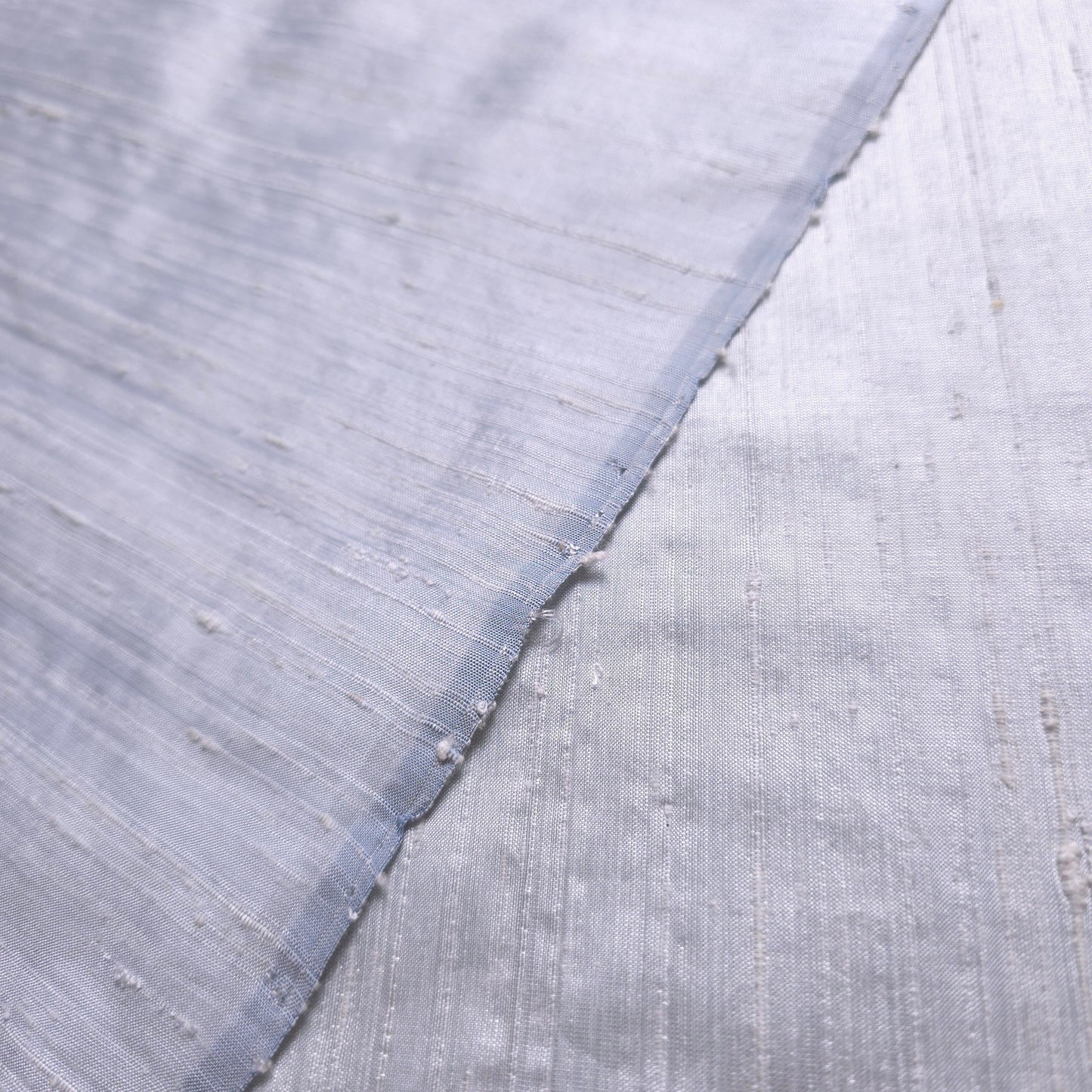RAW SILK DUPIONI HAND WOVEN FABRIC TWO TONE CLOUD BLUE WHITE