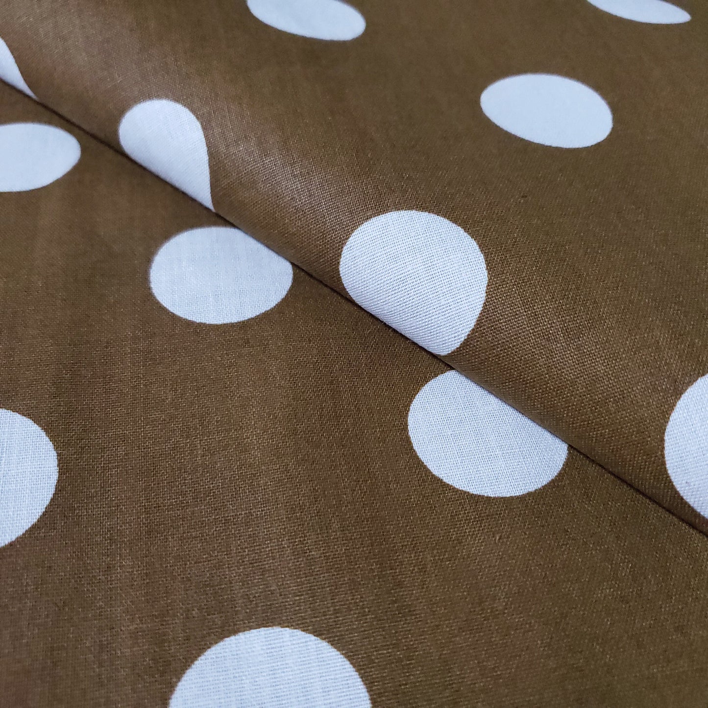 ONE INCH POLKA DOT WHITE ON BRONZE GOLD