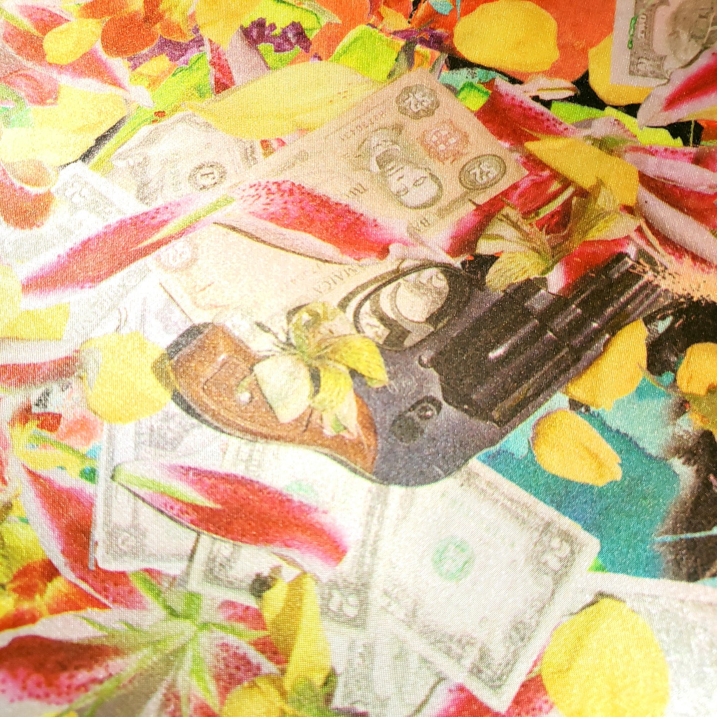 SILK SATIN LOVE GUNS AND FLOWERS COLLAGE