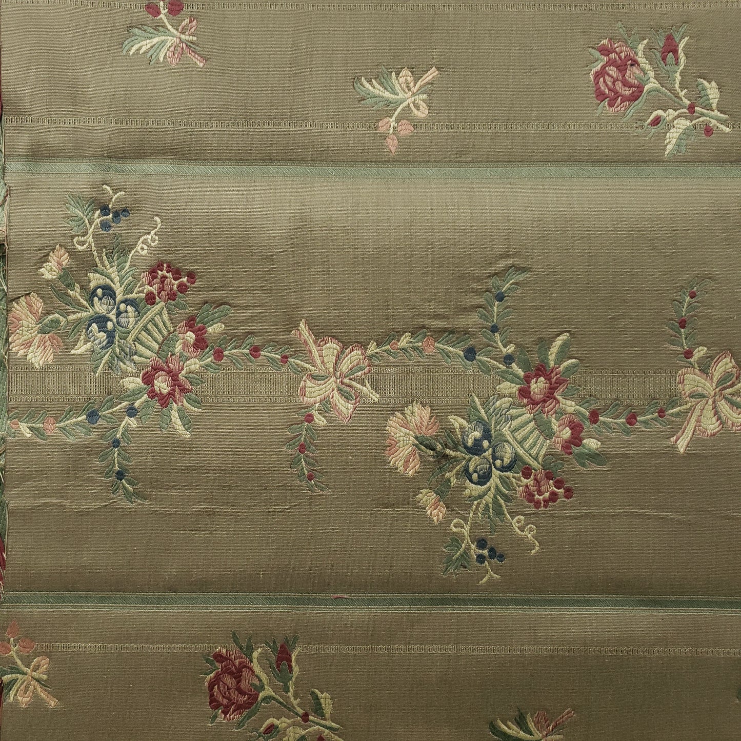 FRENCH FLORAL STRIPE OLIVE BROCADE