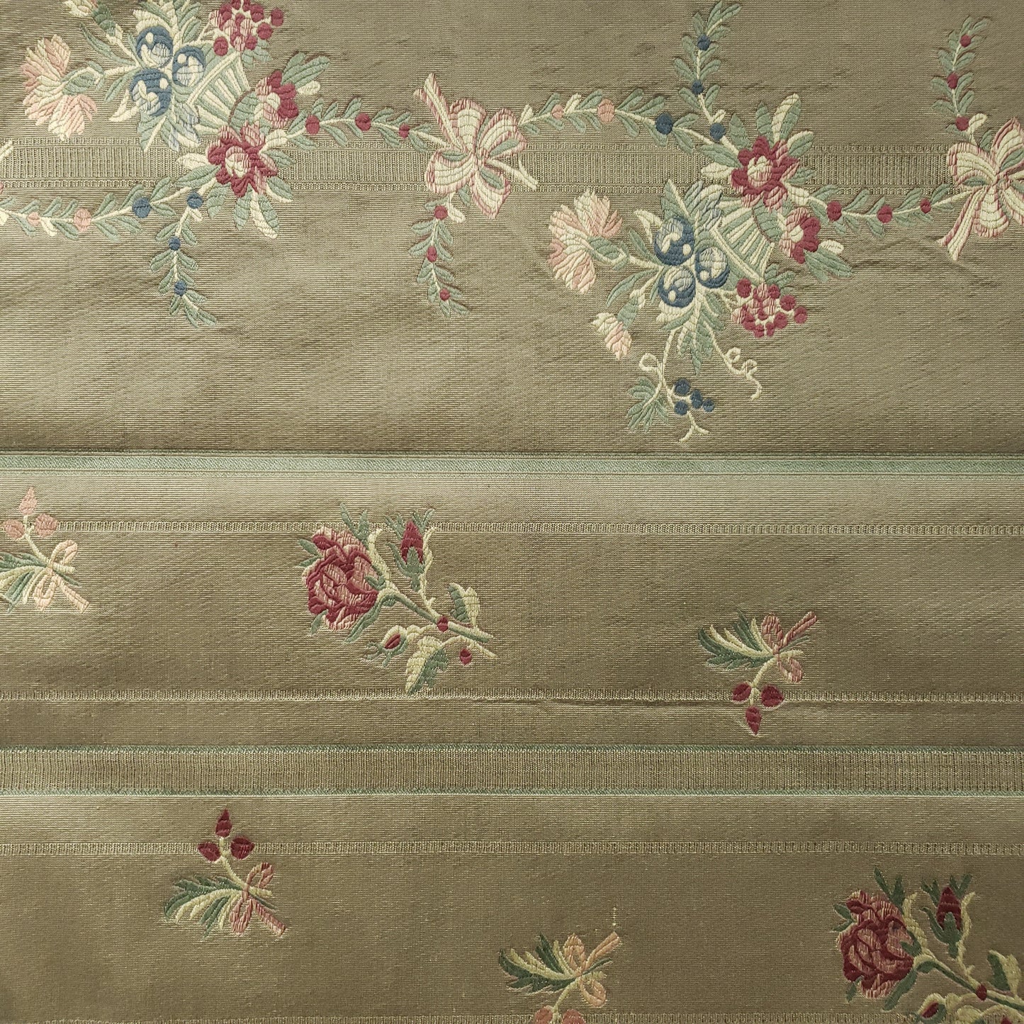 FRENCH FLORAL STRIPE OLIVE BROCADE