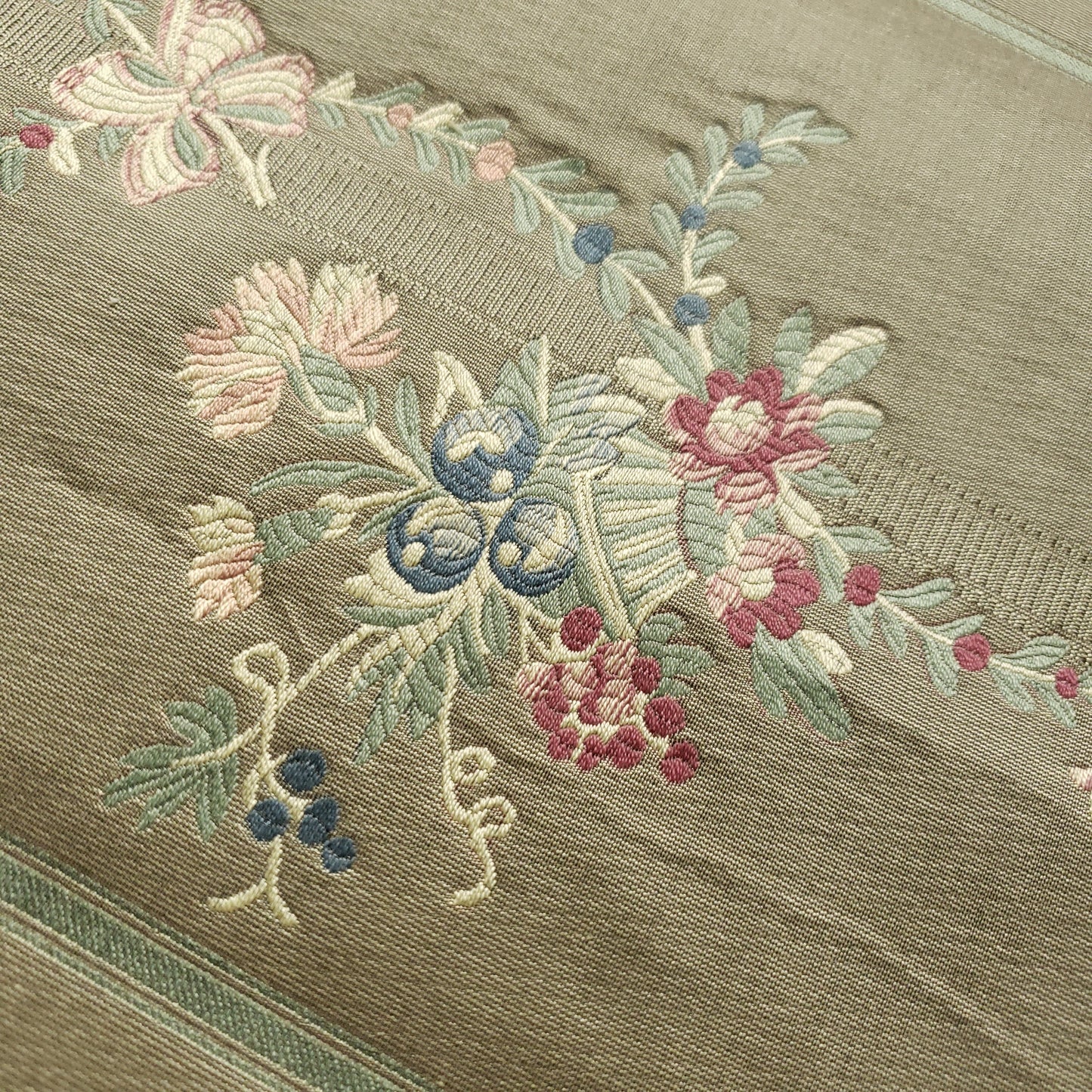 FRENCH FLORAL STRIPE OLIVE BROCADE