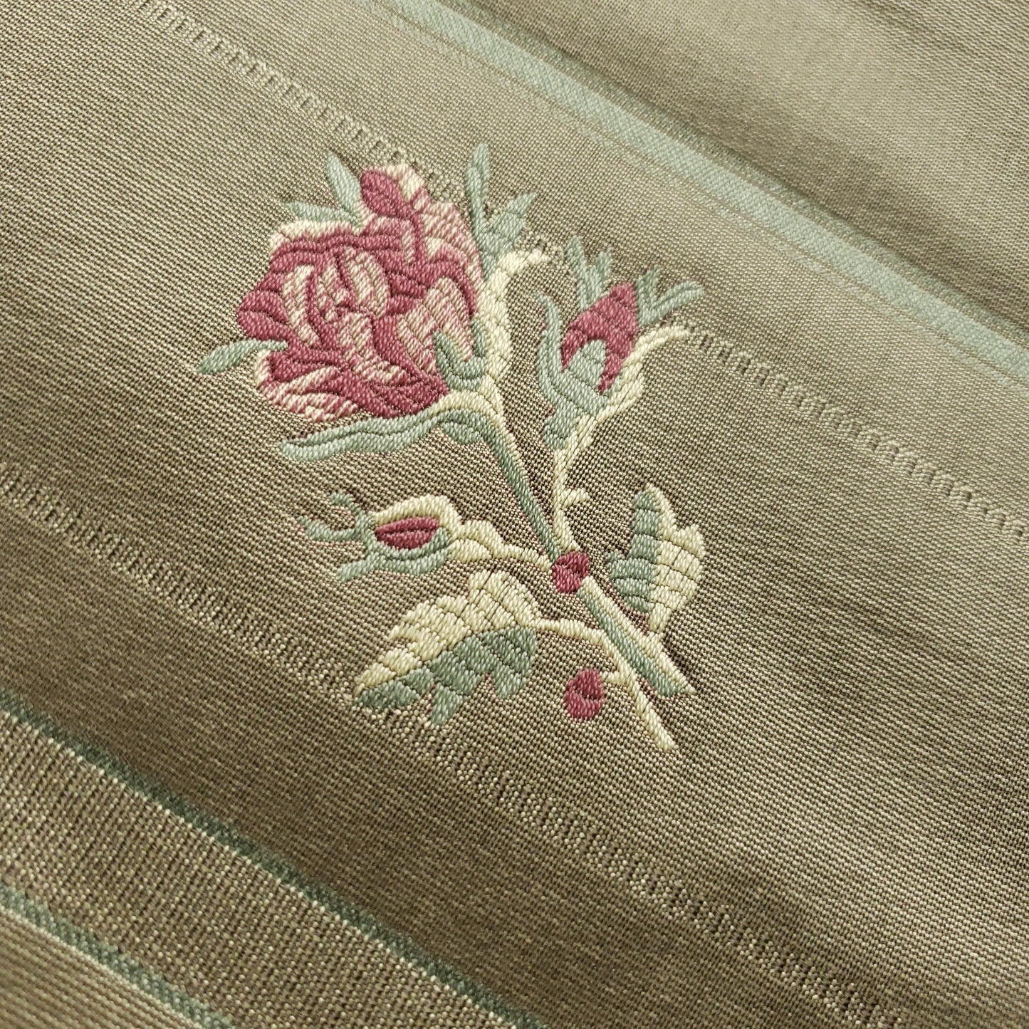 FRENCH FLORAL STRIPE OLIVE BROCADE