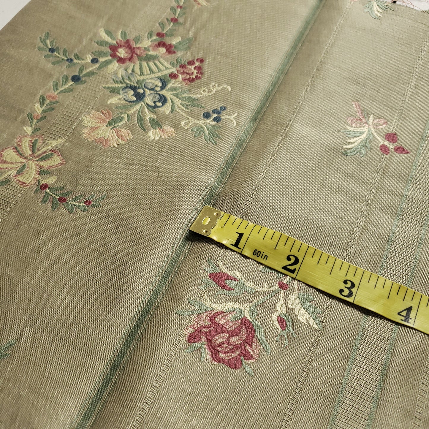 FRENCH FLORAL STRIPE OLIVE BROCADE
