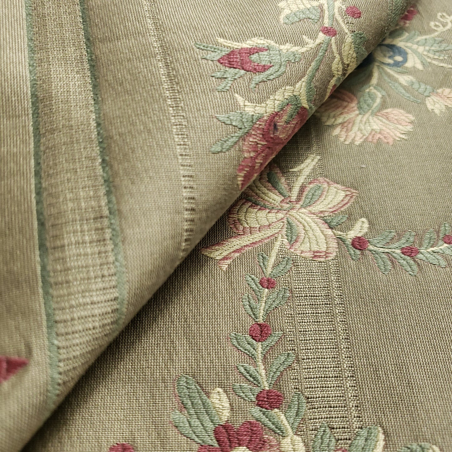 FRENCH FLORAL STRIPE OLIVE BROCADE