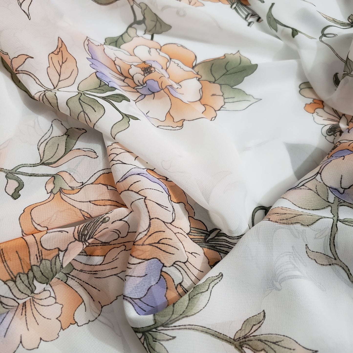 WATERCOLOR PEONE CHIFFON WHITE