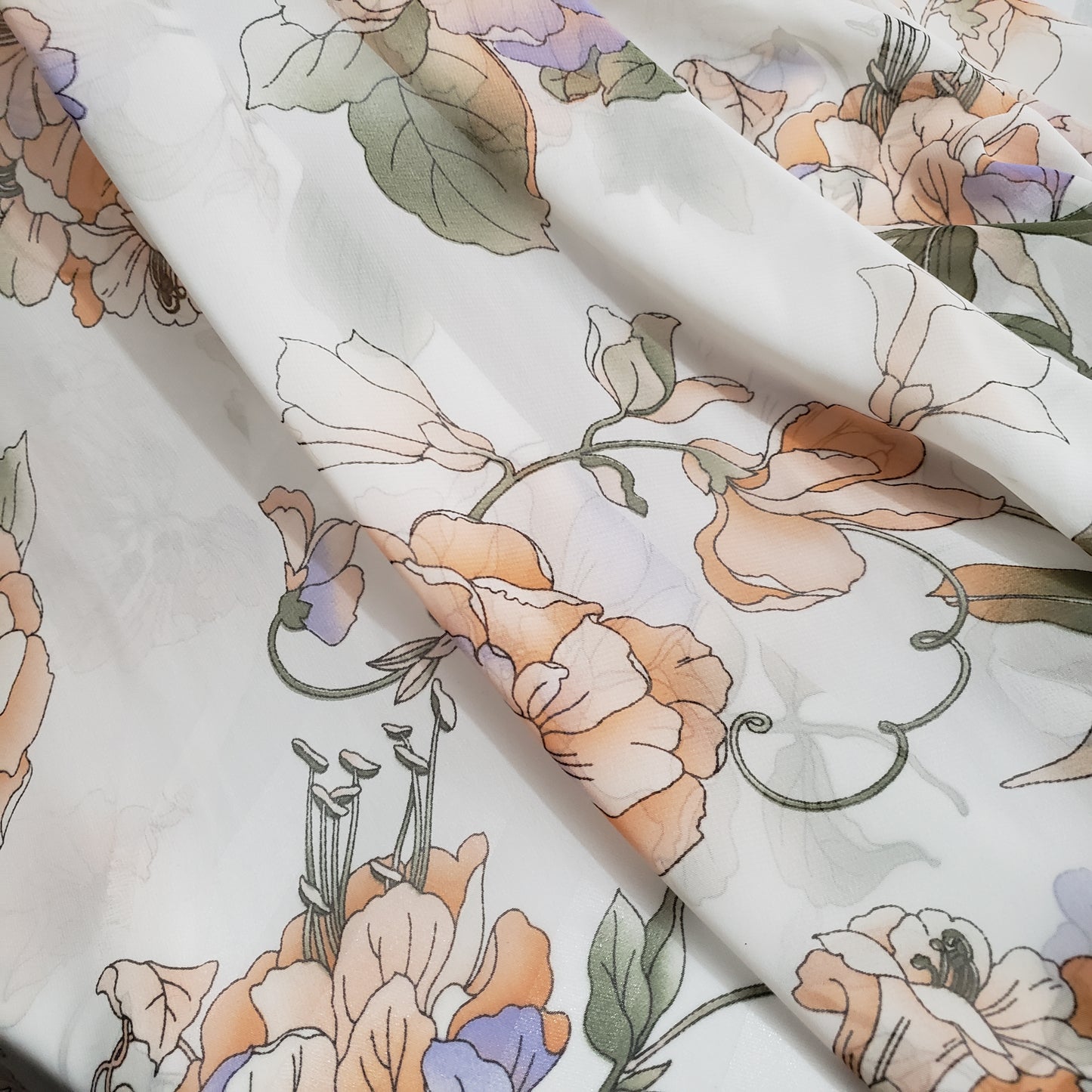 WATERCOLOR PEONE CHIFFON WHITE