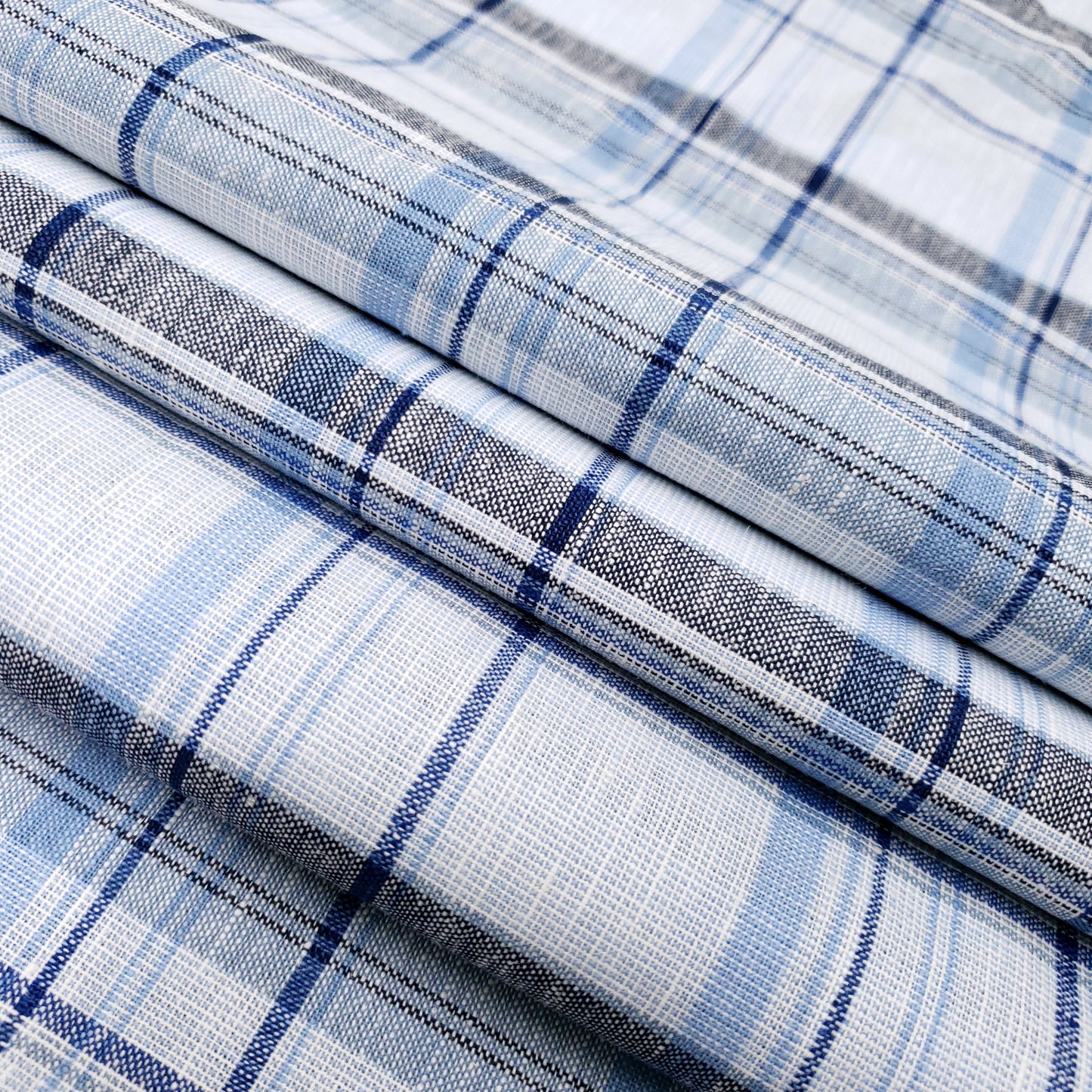 COTTON LINEN TARTAN BLUE