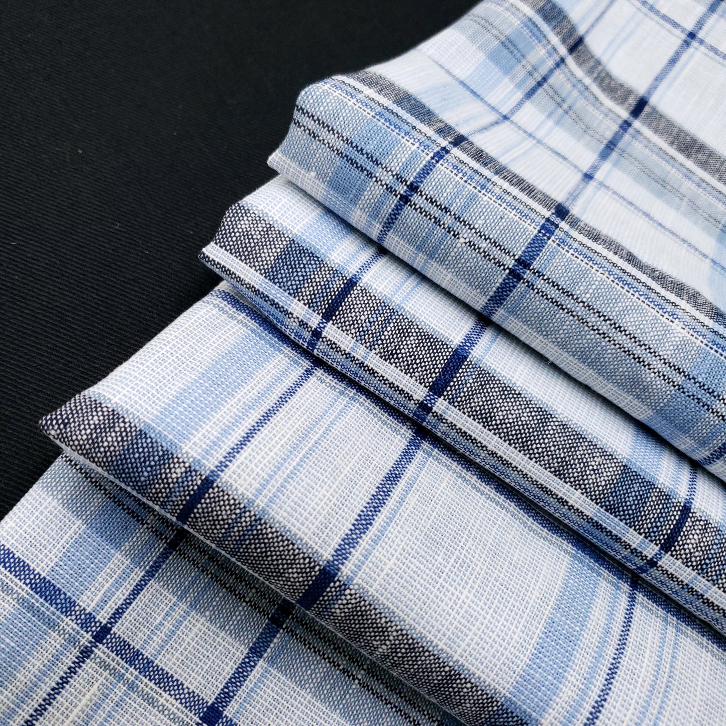 COTTON LINEN TARTAN BLUE