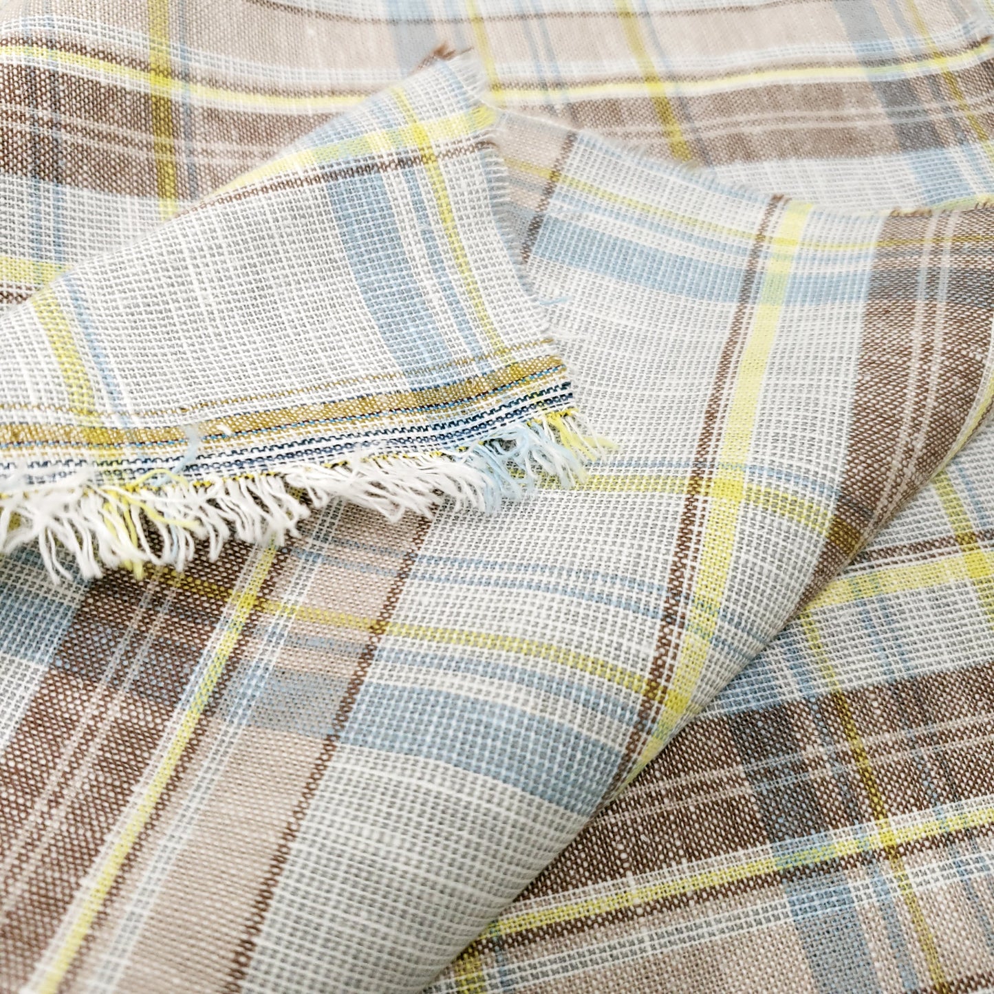 COTTON LINEN TARTAN BROWN