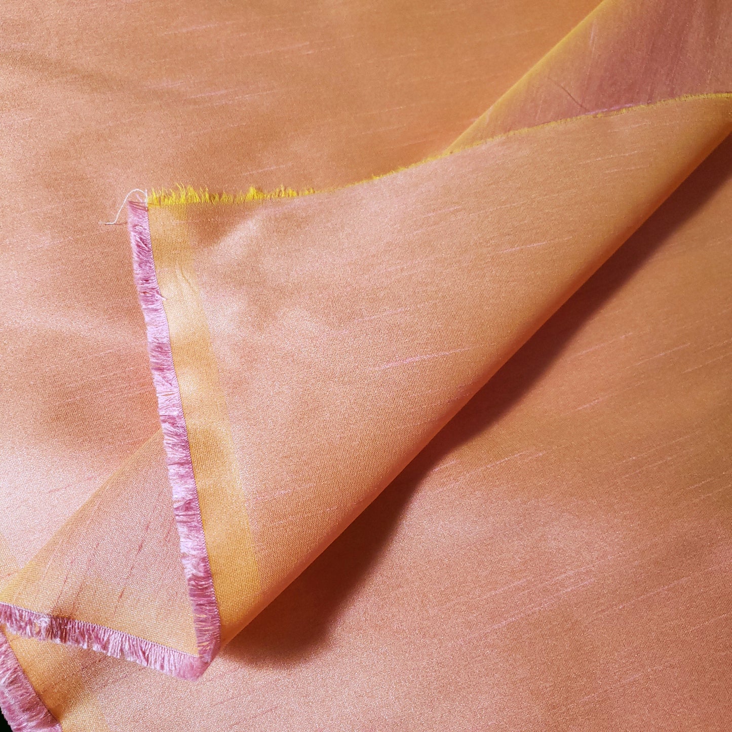 PINK YELLOW LEMONADE FAUX SILK DUPIONI