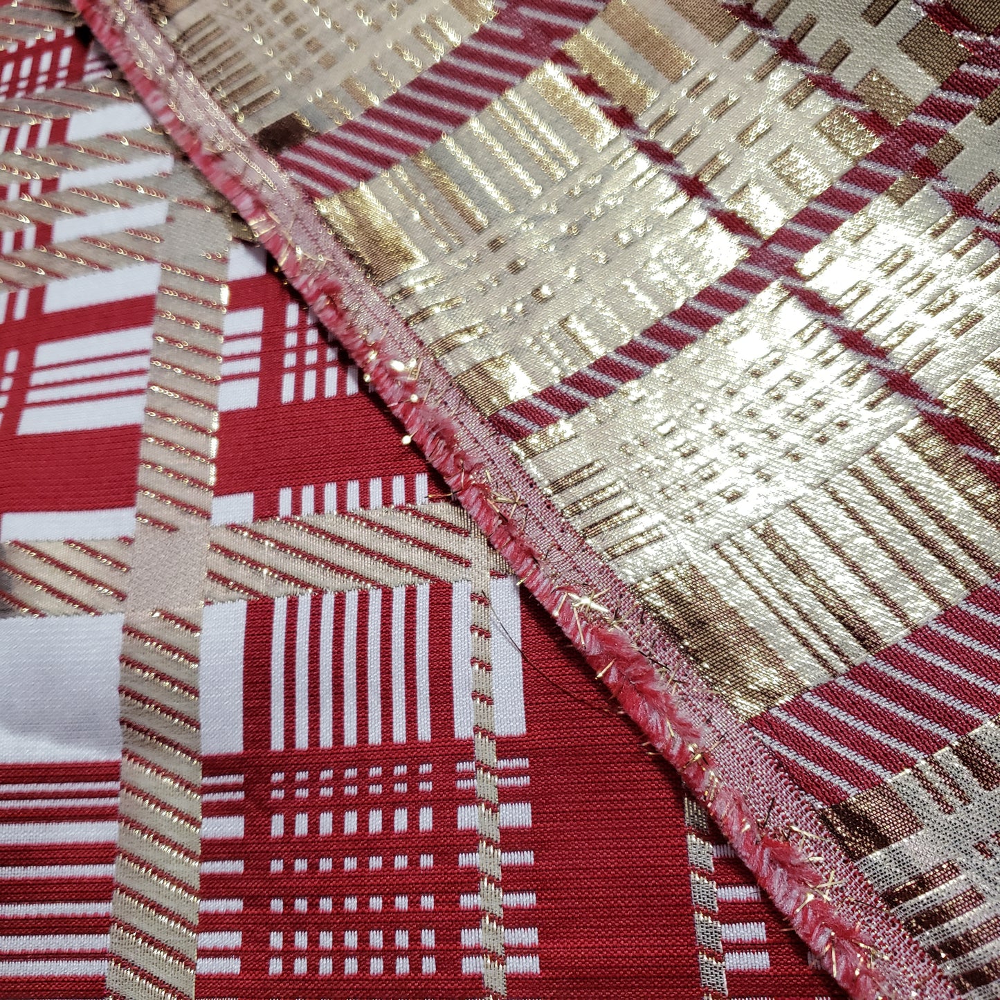 CHRISTMAS CANDY CANE GILDED TARTAN BROCADE