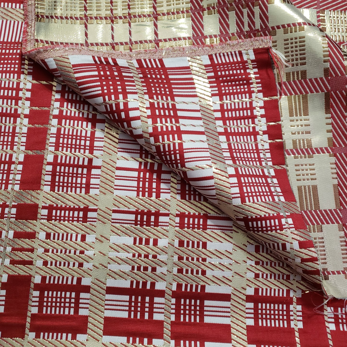 CHRISTMAS CANDY CANE GILDED TARTAN BROCADE