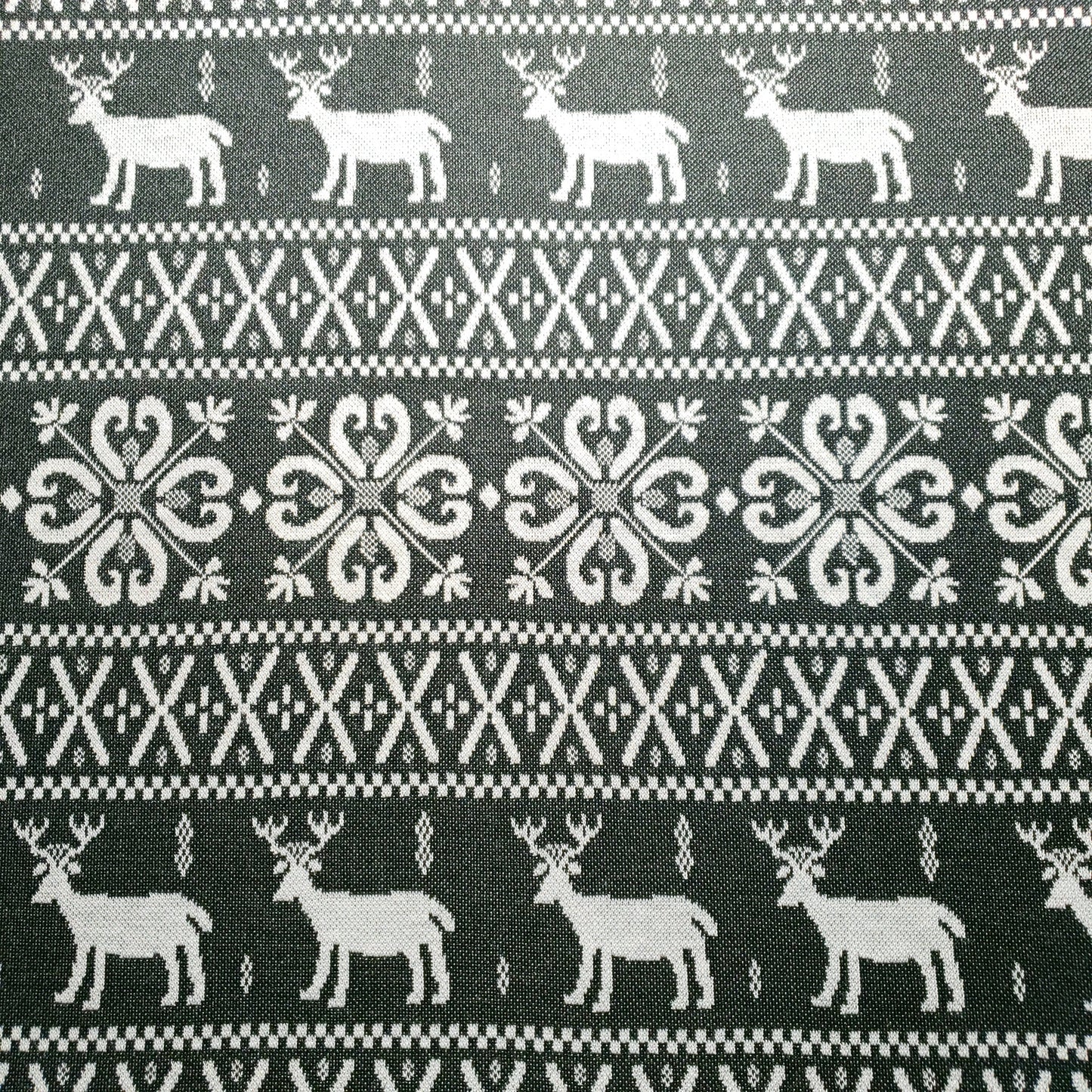 GRAY REINDEER HOLIDAY STRIPE KNIT FABRIC