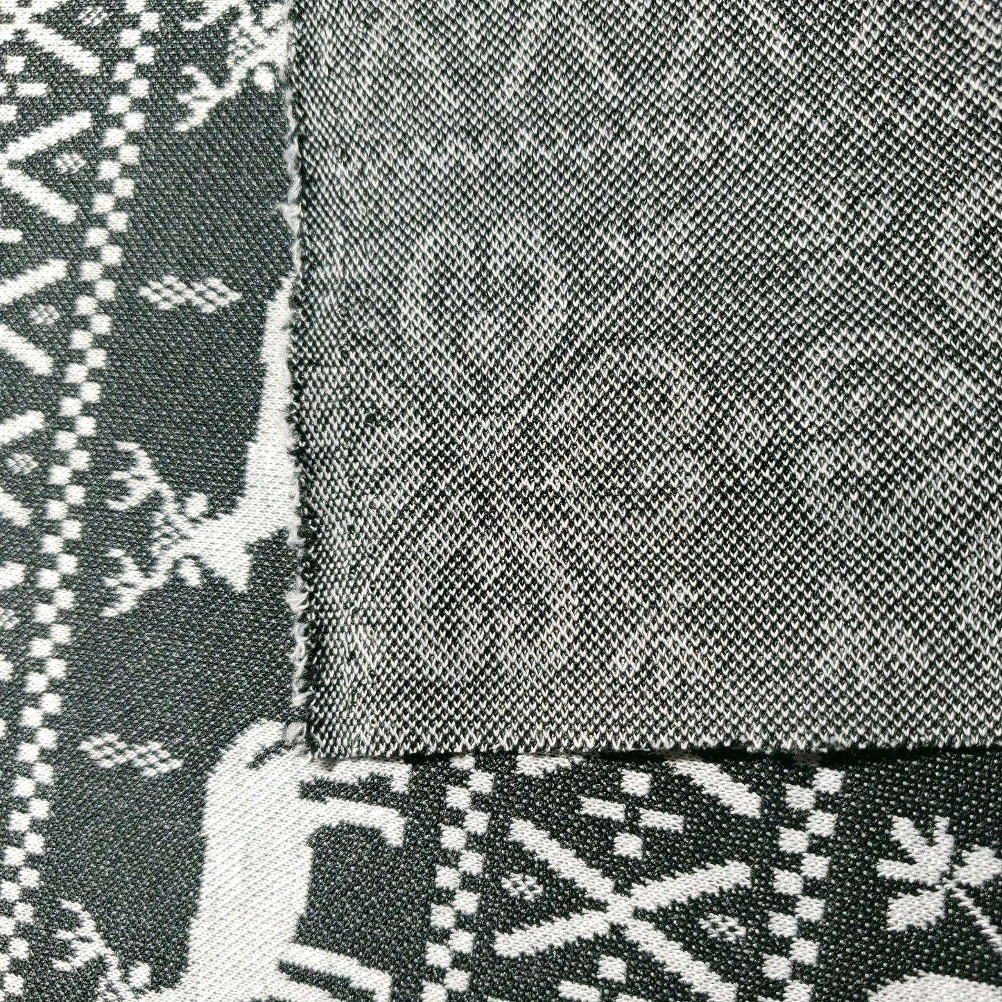 GRAY REINDEER HOLIDAY STRIPE KNIT FABRIC