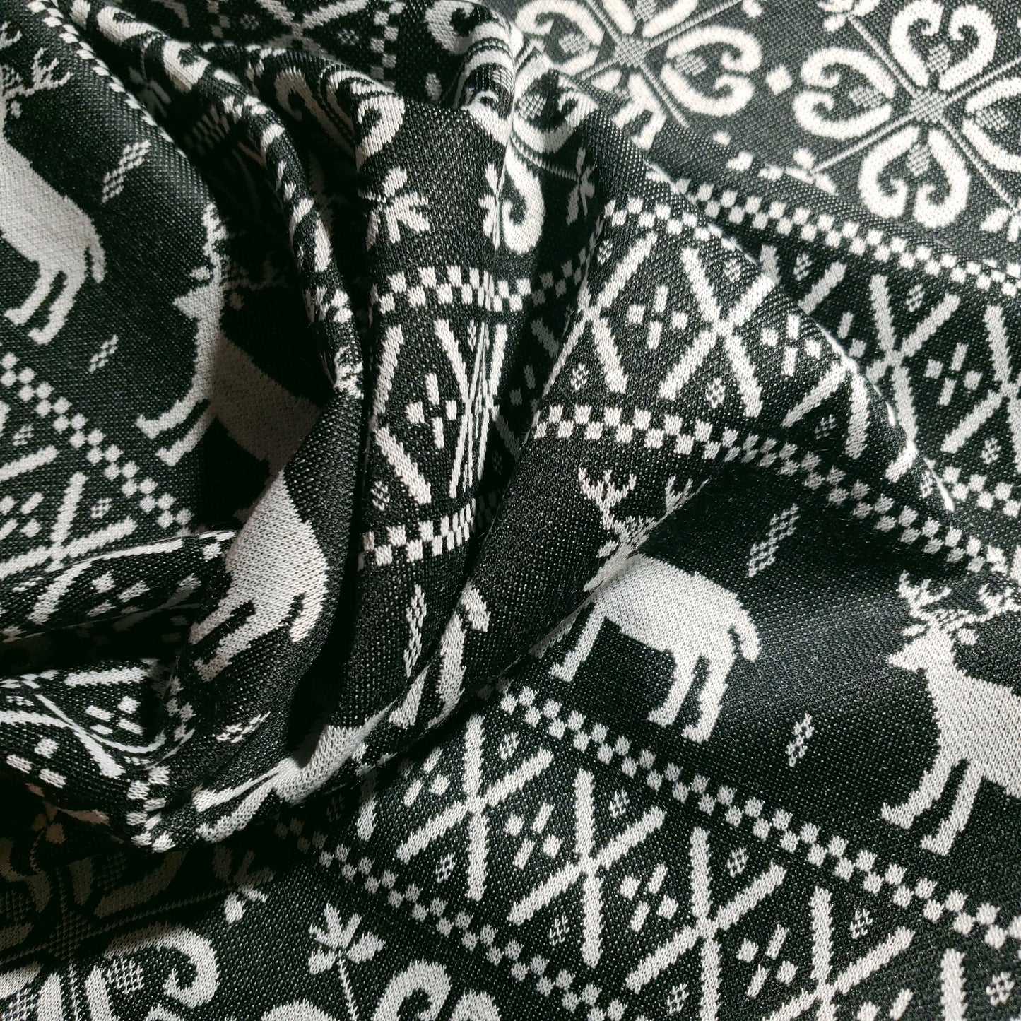 GRAY REINDEER HOLIDAY STRIPE KNIT FABRIC