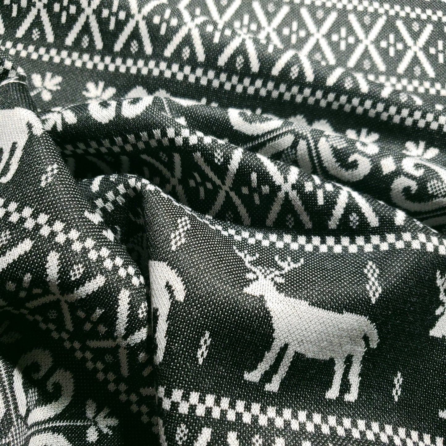 GRAY REINDEER HOLIDAY STRIPE KNIT FABRIC