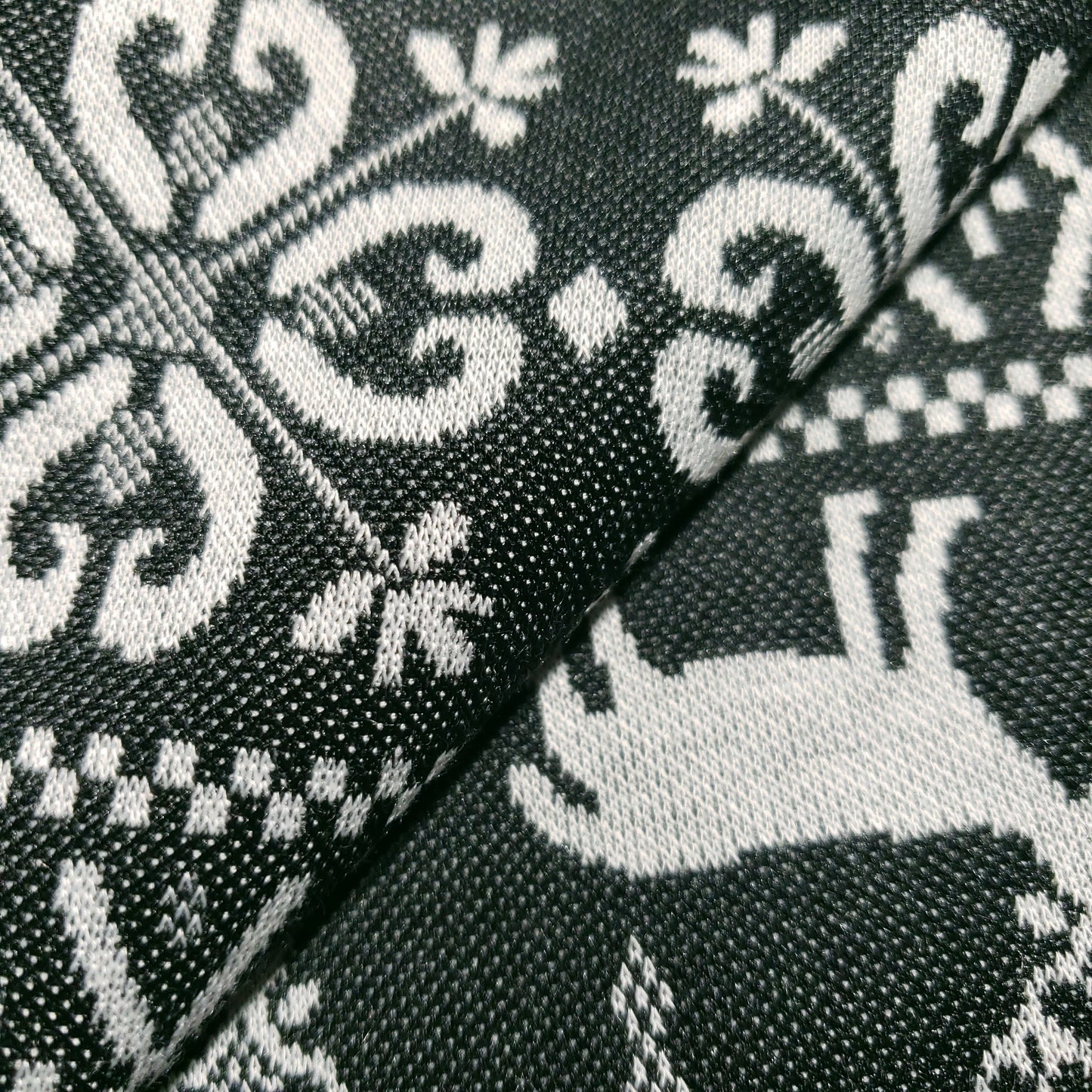 GRAY REINDEER HOLIDAY STRIPE KNIT FABRIC