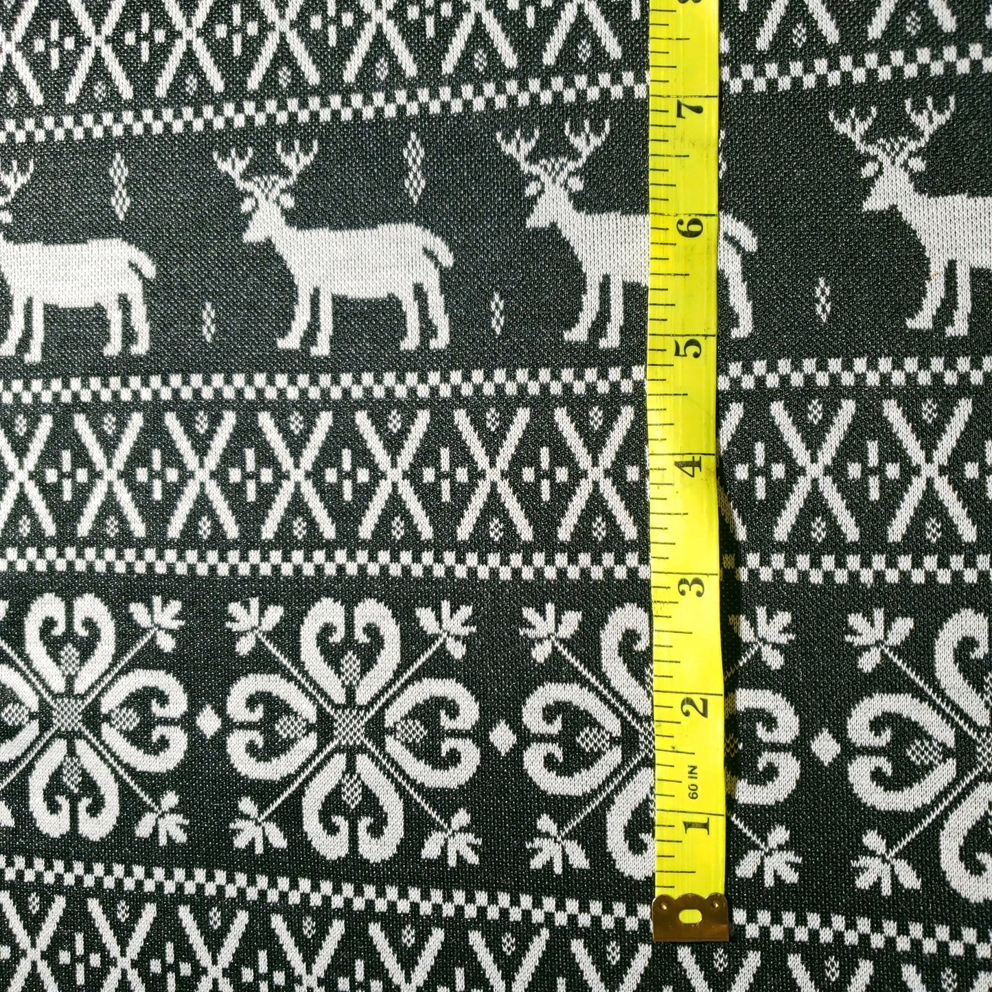 GRAY REINDEER HOLIDAY STRIPE KNIT FABRIC
