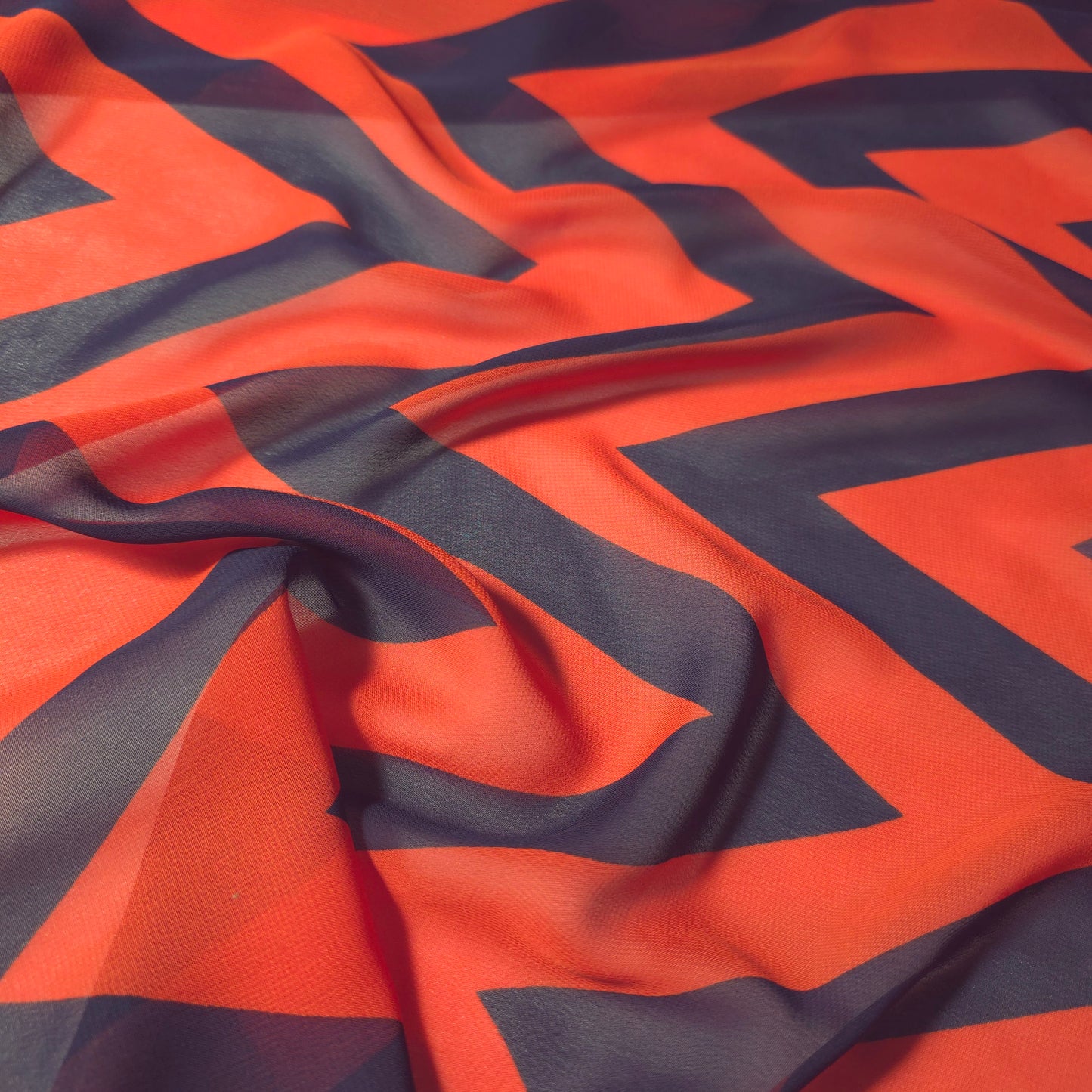 CHEVRON CHIFFON ORANGE NAVY BLUE