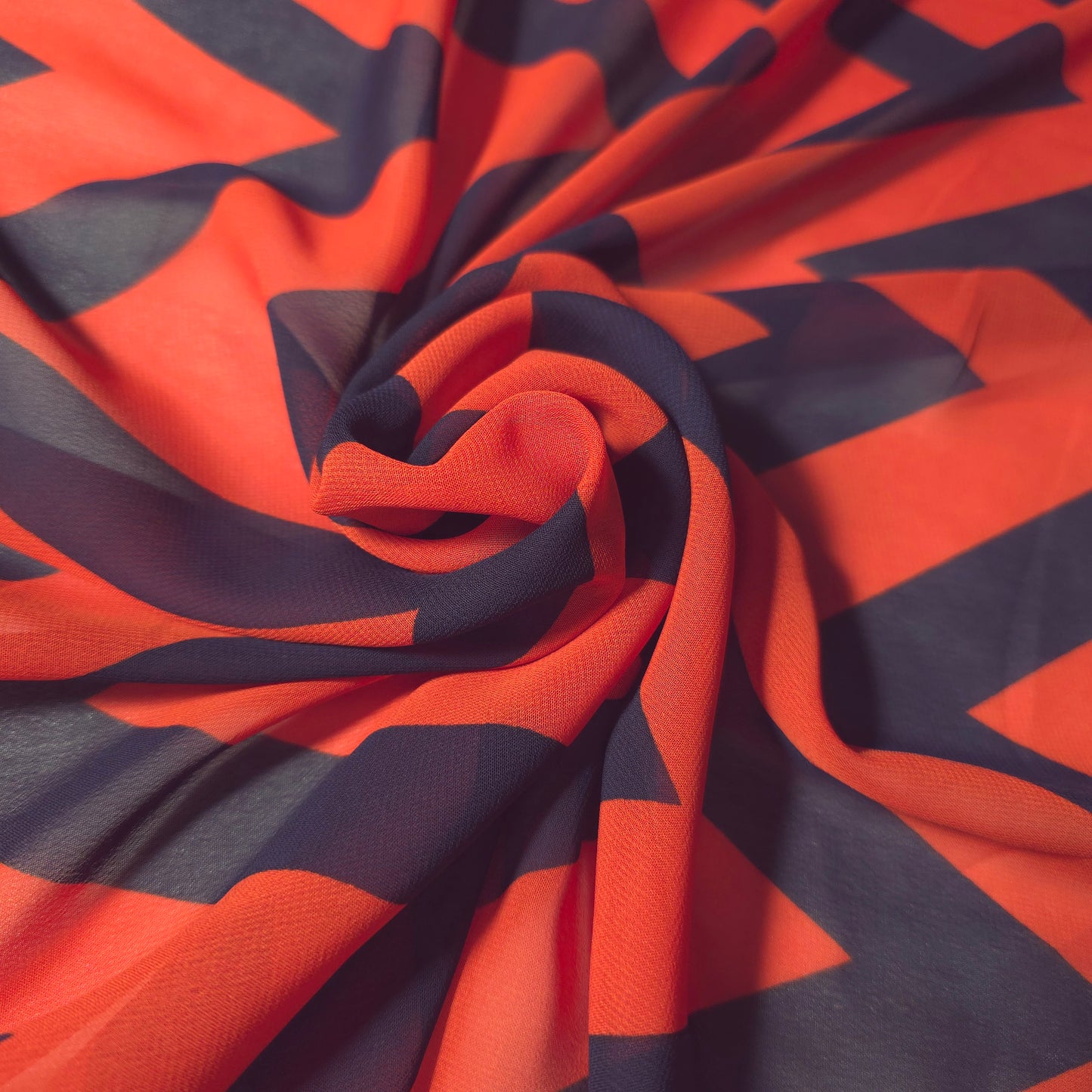 CHEVRON CHIFFON ORANGE NAVY BLUE