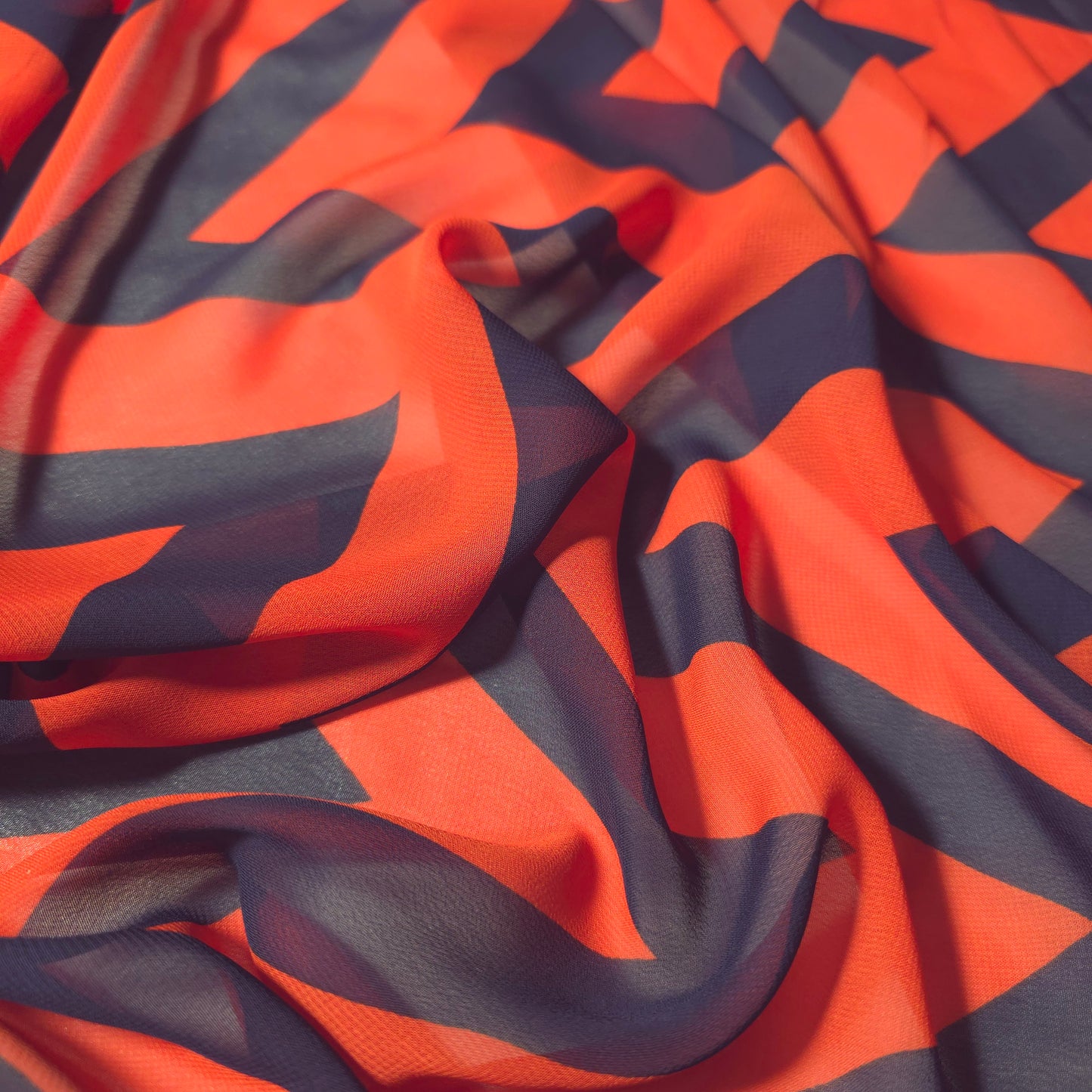 CHEVRON CHIFFON ORANGE NAVY BLUE