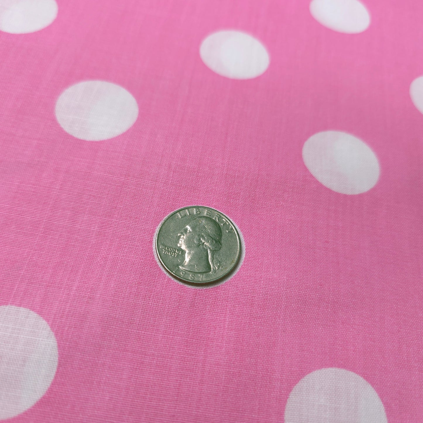ONE INCH POLKA DOT WHITE ON PINK