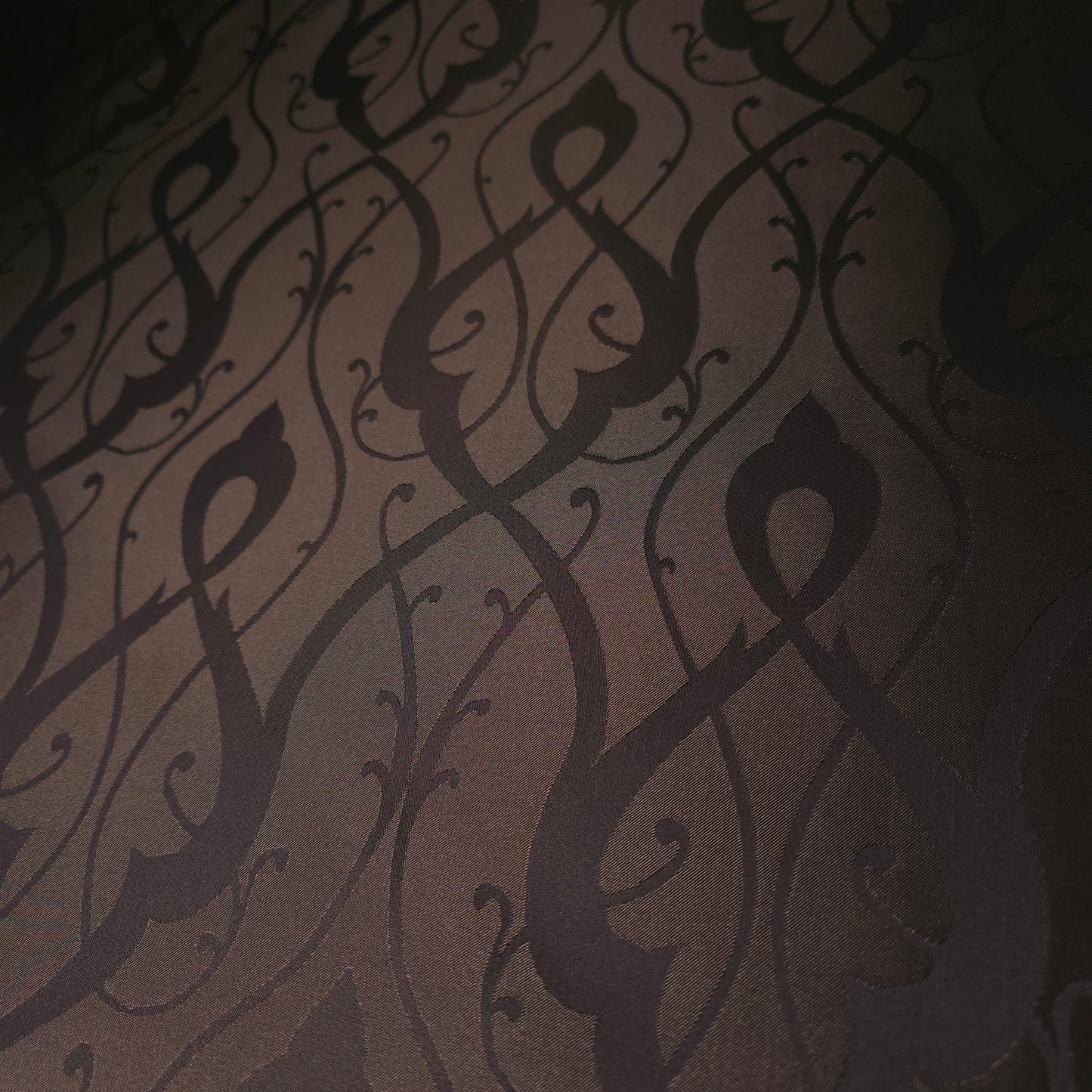 BROWN SCROLLWORK DAMASK DRAPERY