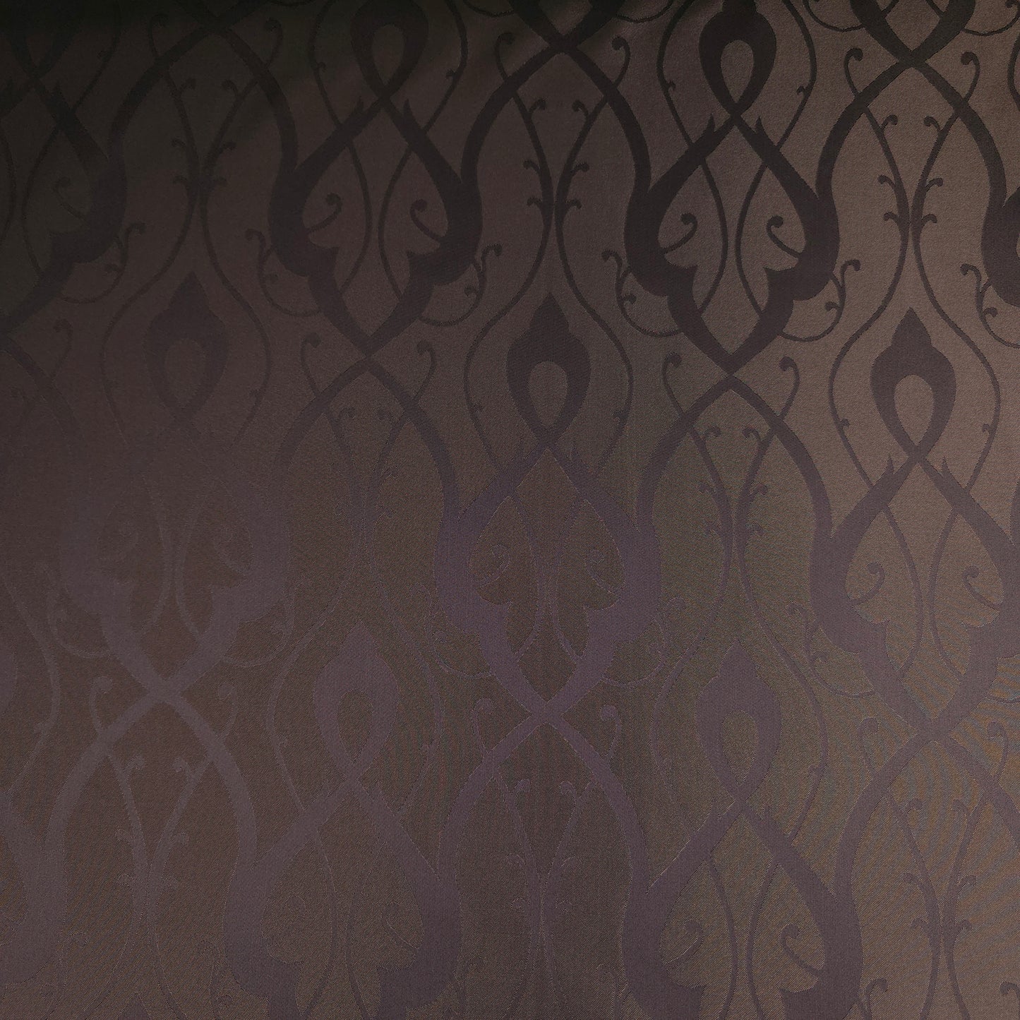 BROWN SCROLLWORK DAMASK DRAPERY