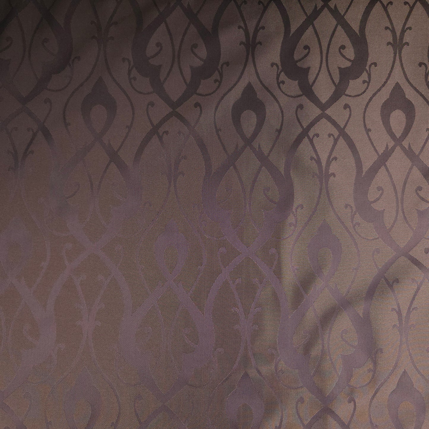 BROWN SCROLLWORK DAMASK DRAPERY
