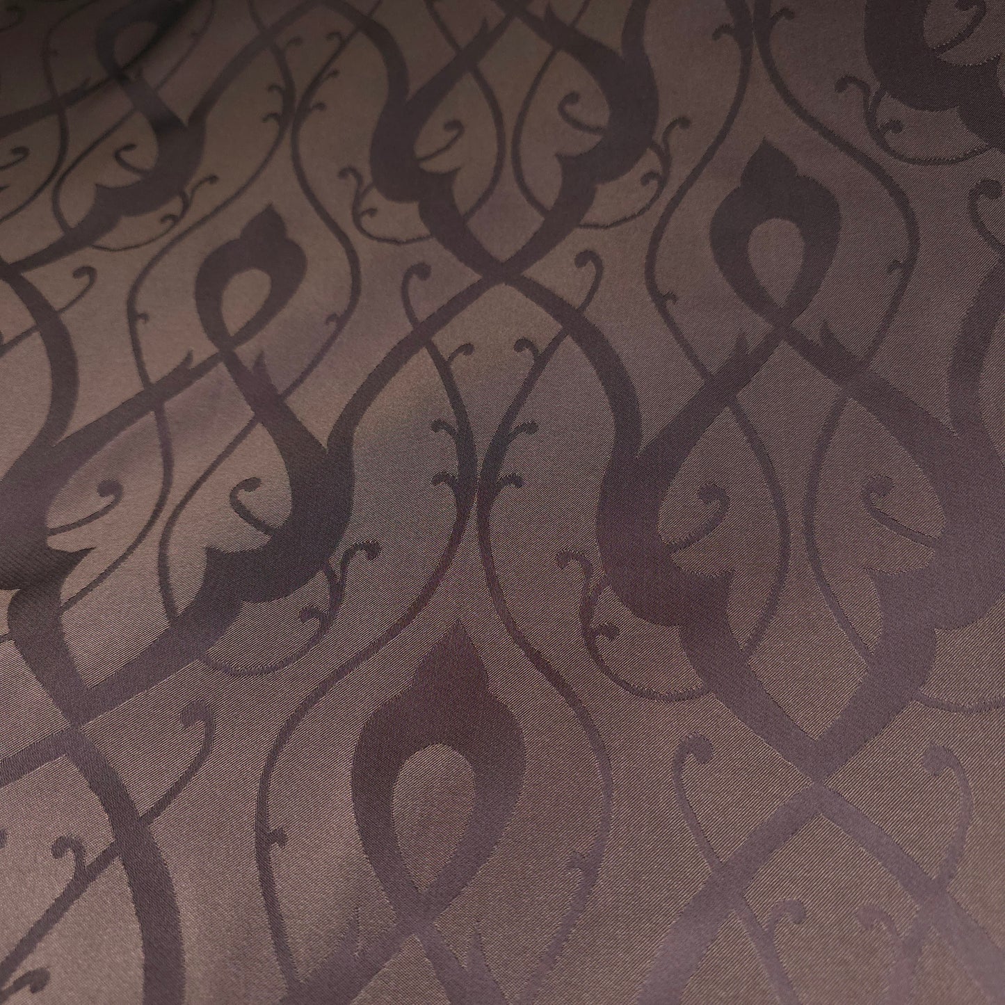 BROWN SCROLLWORK DAMASK DRAPERY