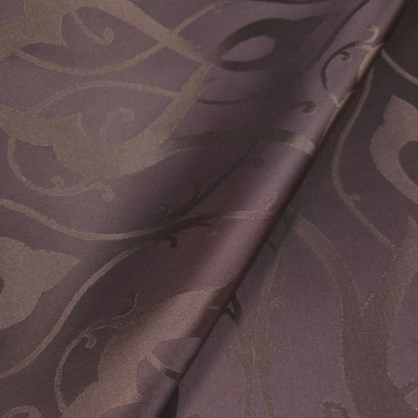 BROWN SCROLLWORK DAMASK DRAPERY