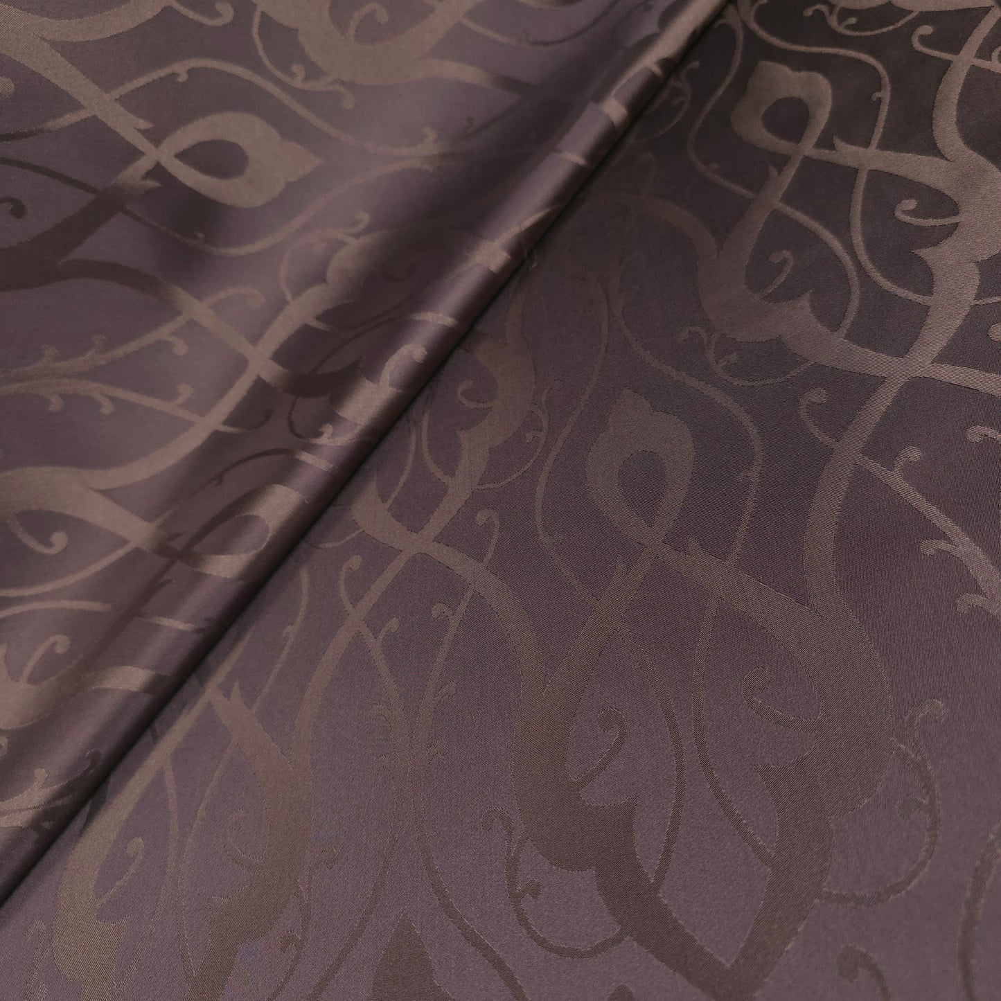 BROWN SCROLLWORK DAMASK DRAPERY
