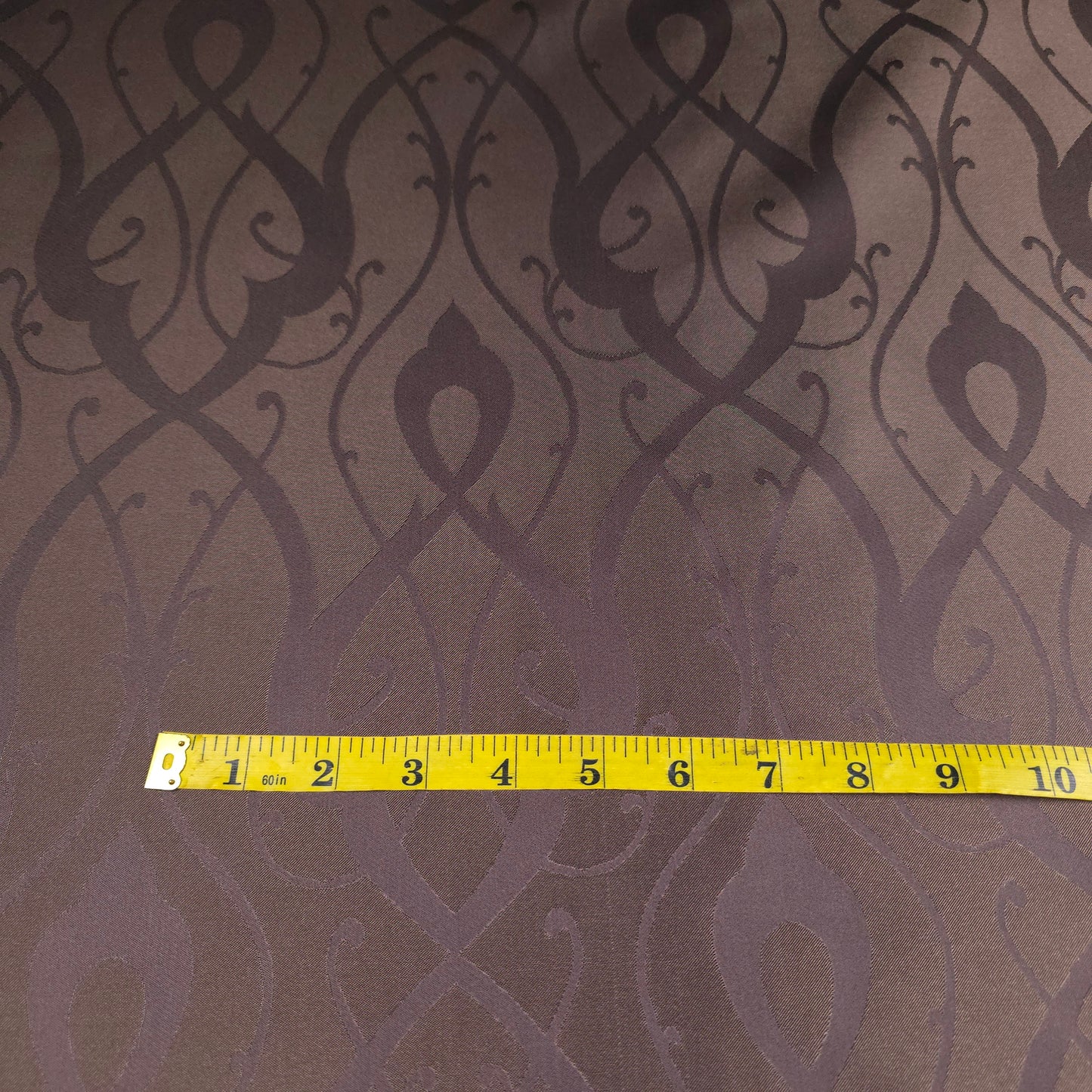 BROWN SCROLLWORK DAMASK DRAPERY