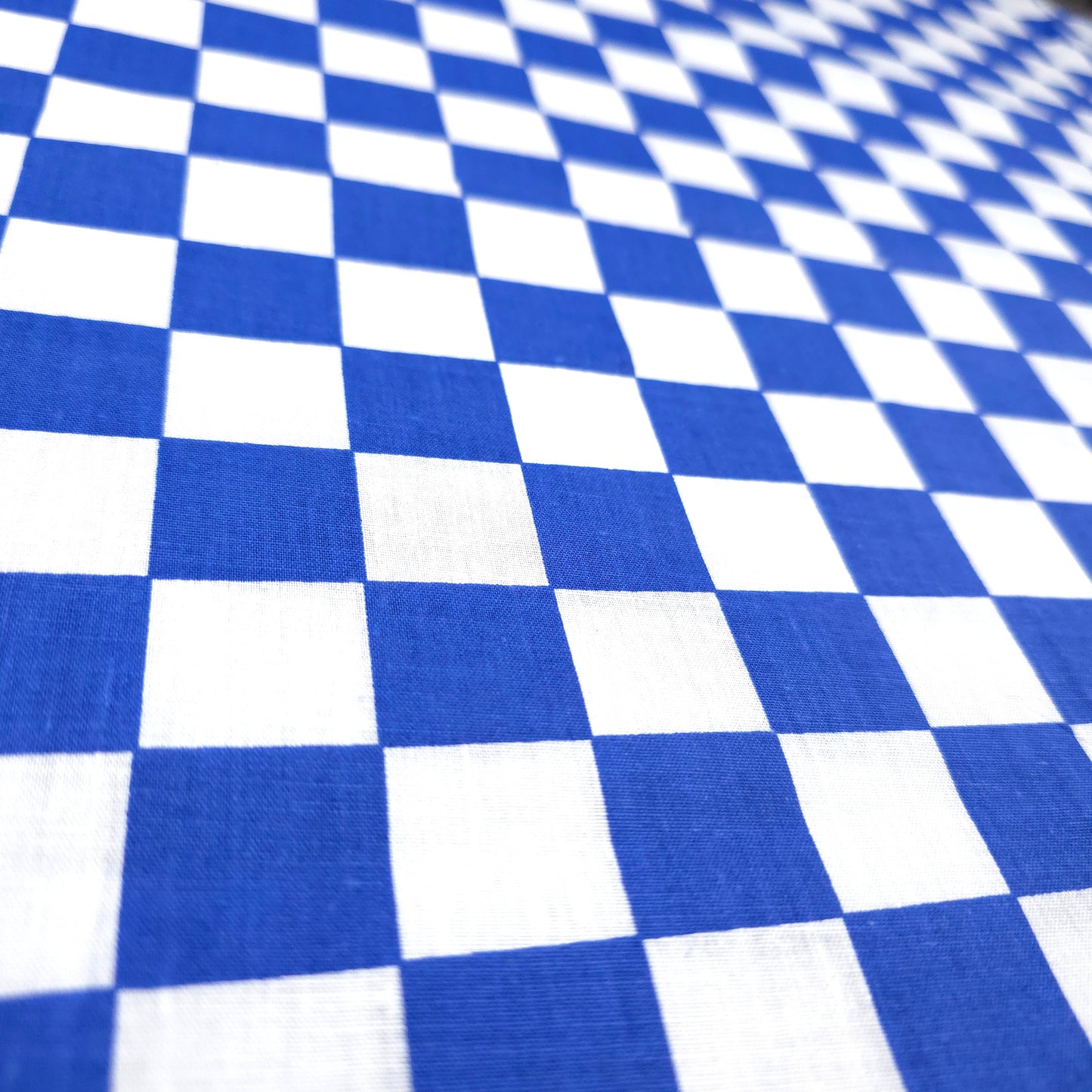 CHESSBOARD PRINT POLYCOTTON BLUE WHITE