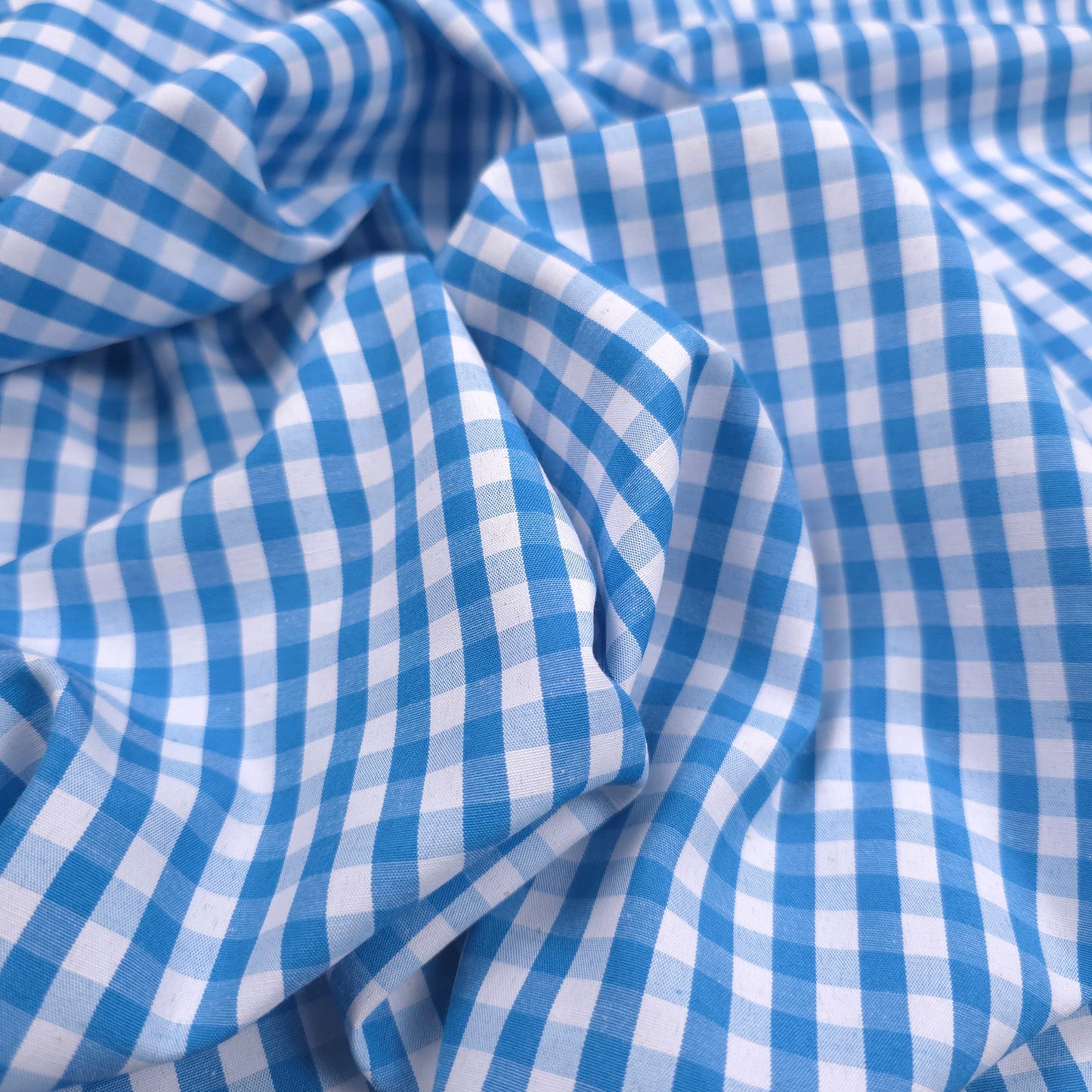 BLUE TURQUOISE GINGHAM POLYCOTTON