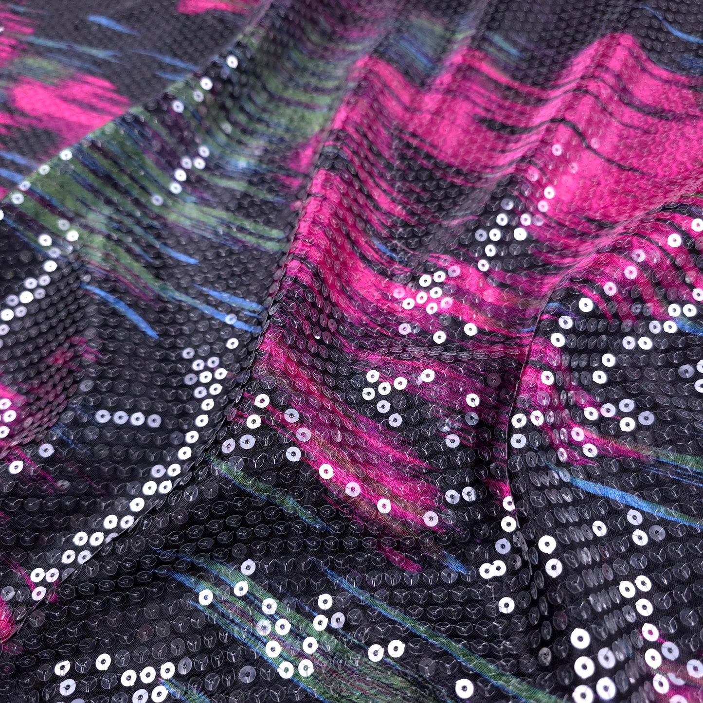 RETRO BRUSHSTROKE CLEAR SEQUIN SATIN PINK