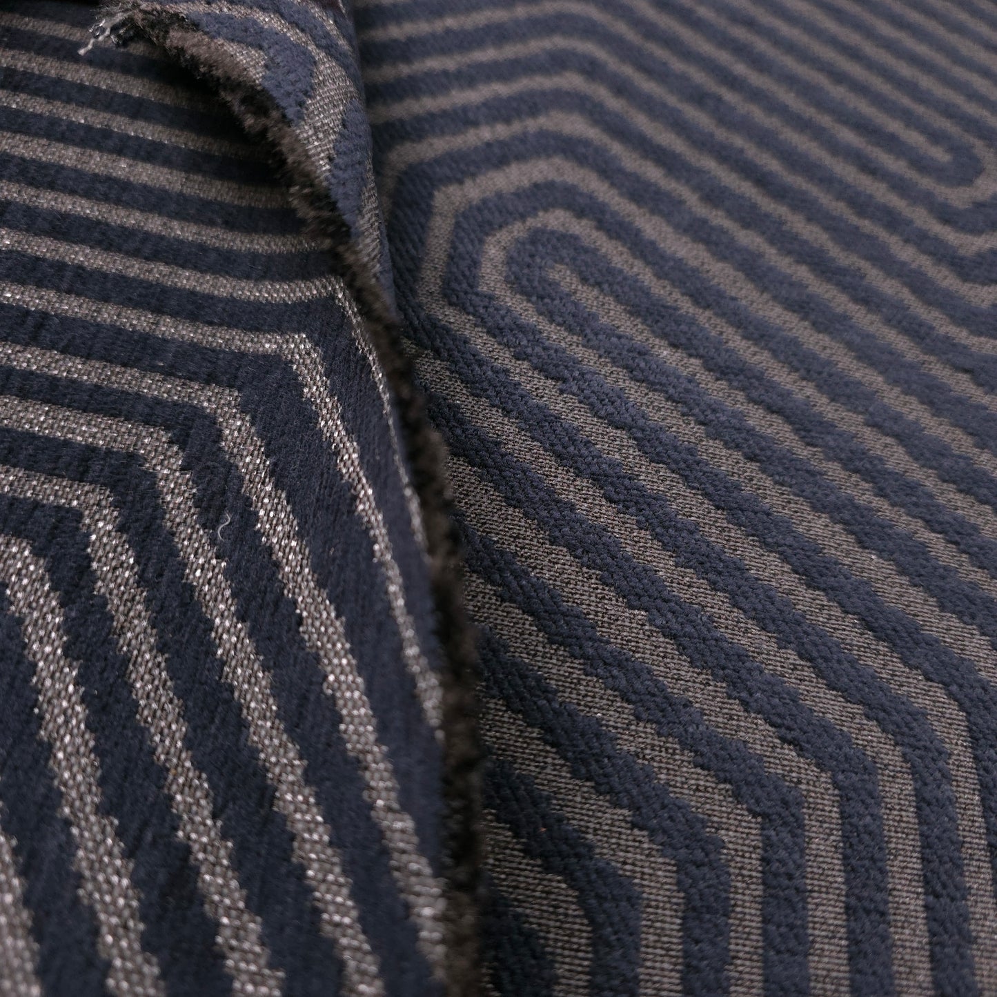 NAVY GEO MAZE CHENIELLE UPHOLSTERY