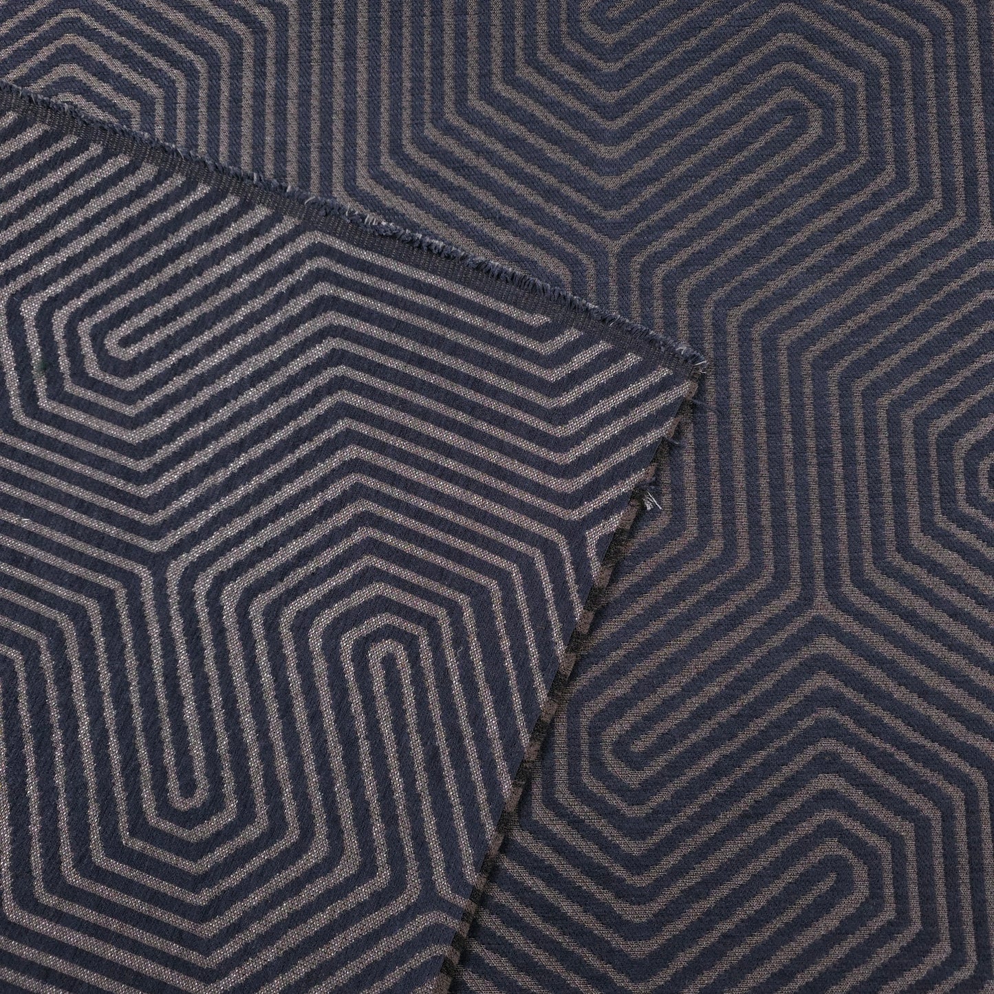 NAVY GEO MAZE CHENIELLE UPHOLSTERY