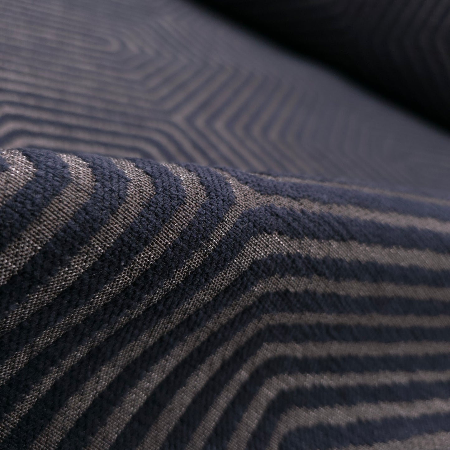 NAVY GEO MAZE CHENIELLE UPHOLSTERY