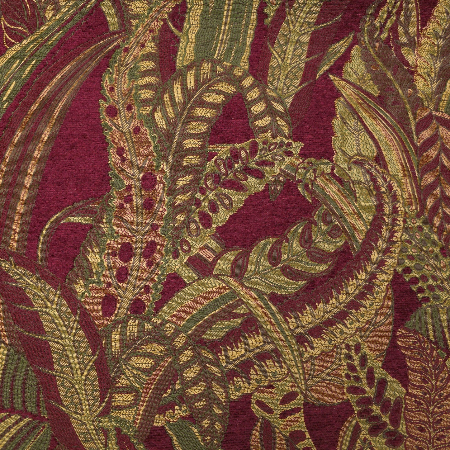 JUNGLE FERN CHENILLE BURGUNDY GOLD