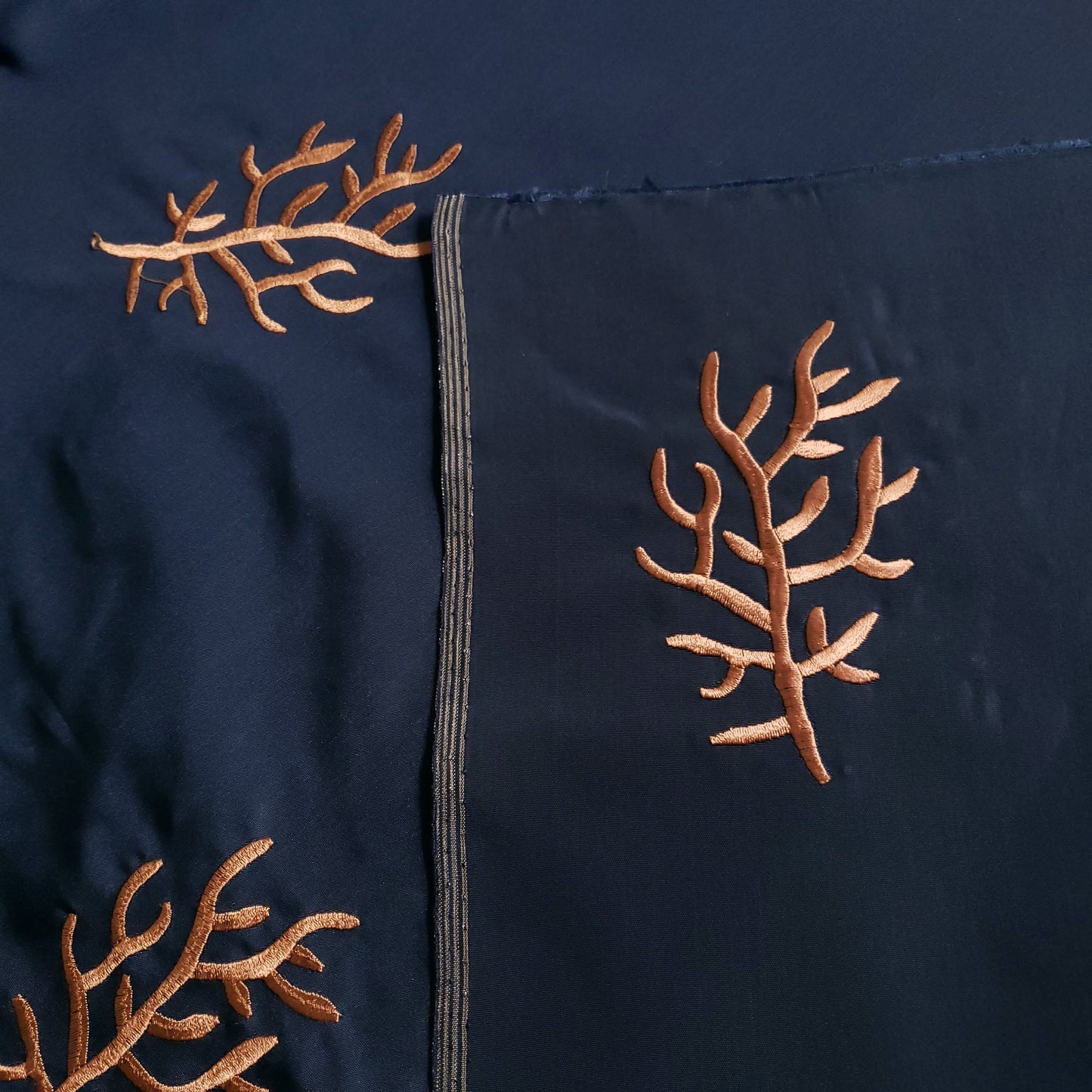 EMBROIDERED CORAL TAFFETA DRAPERY