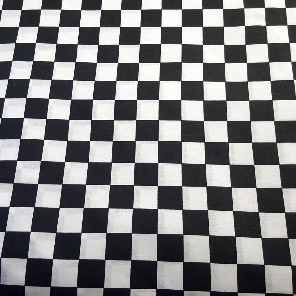 CHESSBOARD PRINT POLYCOTTON BLACK WHITE
