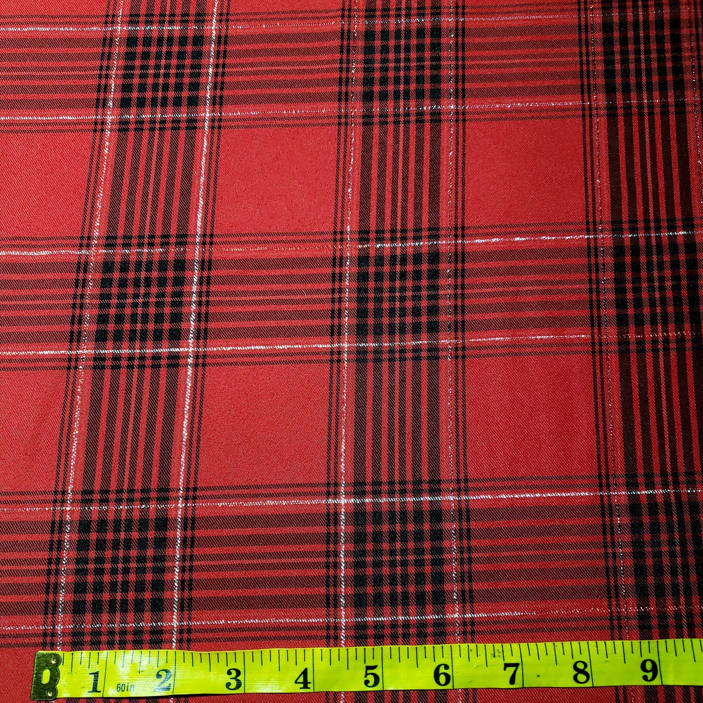 HOLIDAY POPLIN TARTAN PLAID RED BLACK SILVER