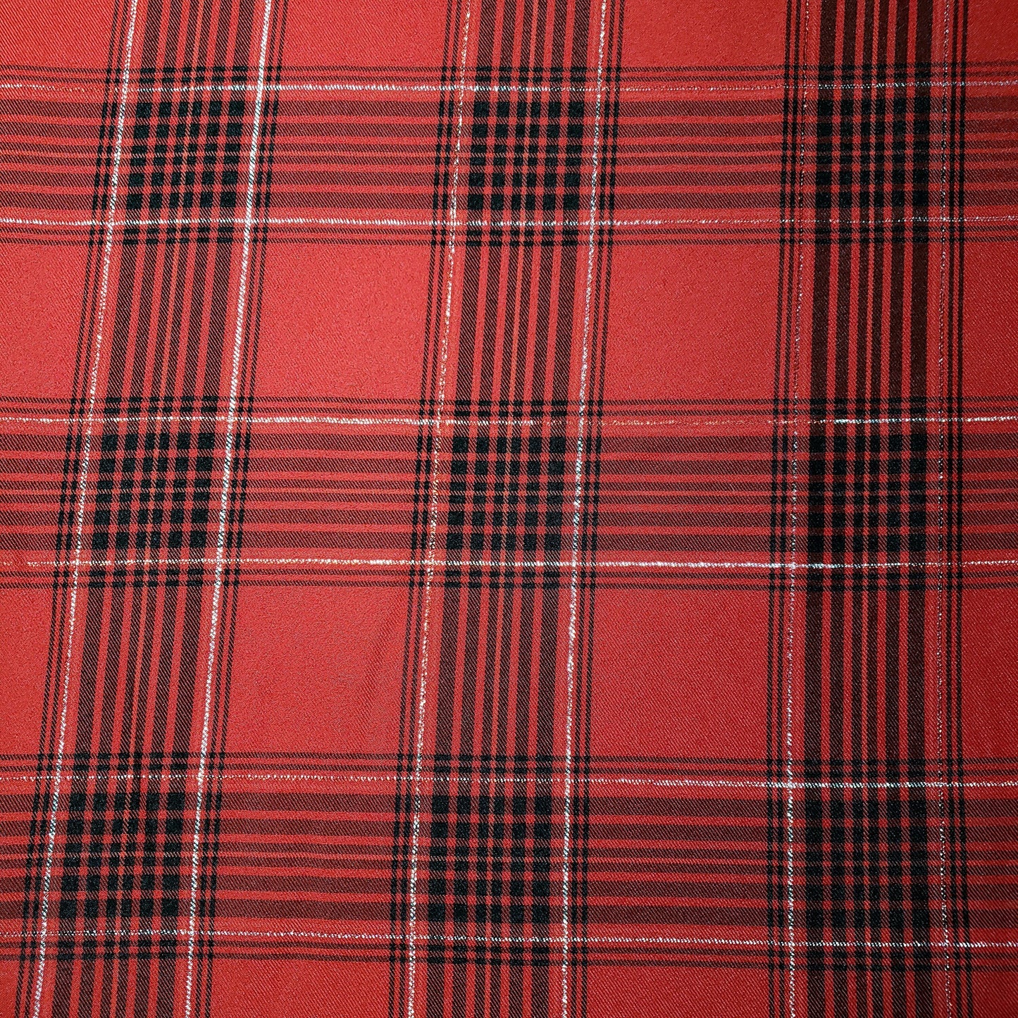 HOLIDAY POPLIN TARTAN PLAID RED BLACK SILVER
