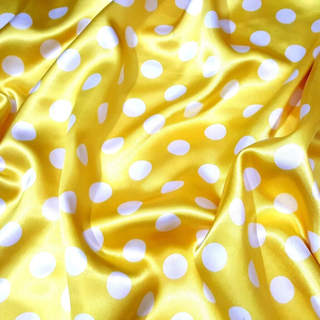 WHITE POLKA DOT ON LEMON YELLOW SATIN CHARMEUSE 3/ DOT