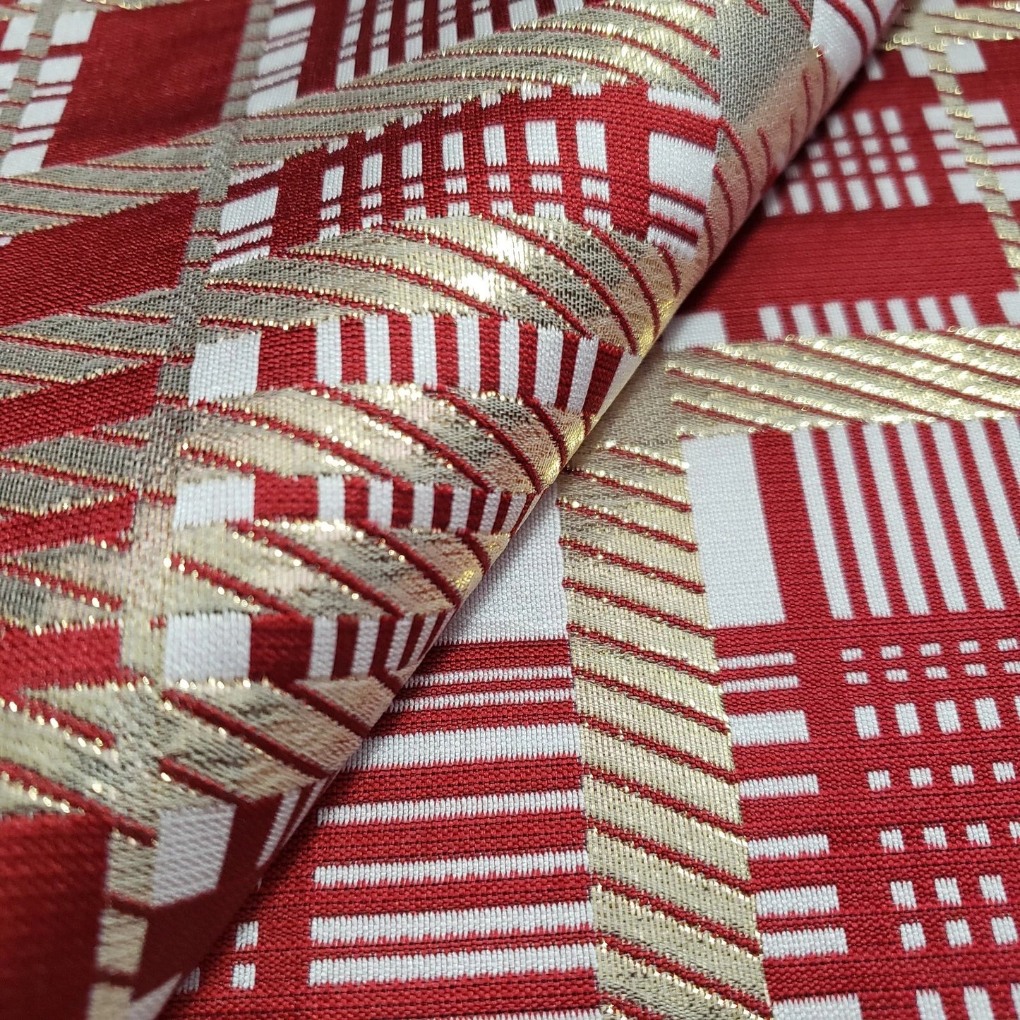 VALENTINES DAY RED GOLD TARTAN PLAID BROCADE