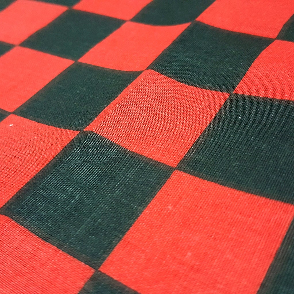 CHESSBOARD POLYCOTTON PRINT RED BLACK